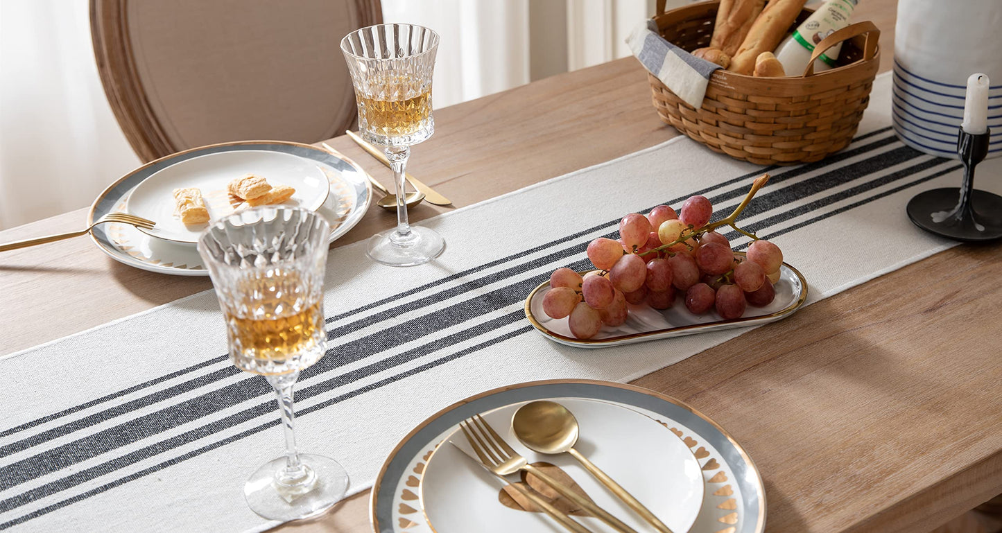 Caflife Boho Table Runner for Modern Farmhouse Decor, Dining Table décor 13 x 72 Inch Long, Coffee Table Runner with Handcrafted Tassels, Green and Beige Stripe Table Runner for Home Boho décor