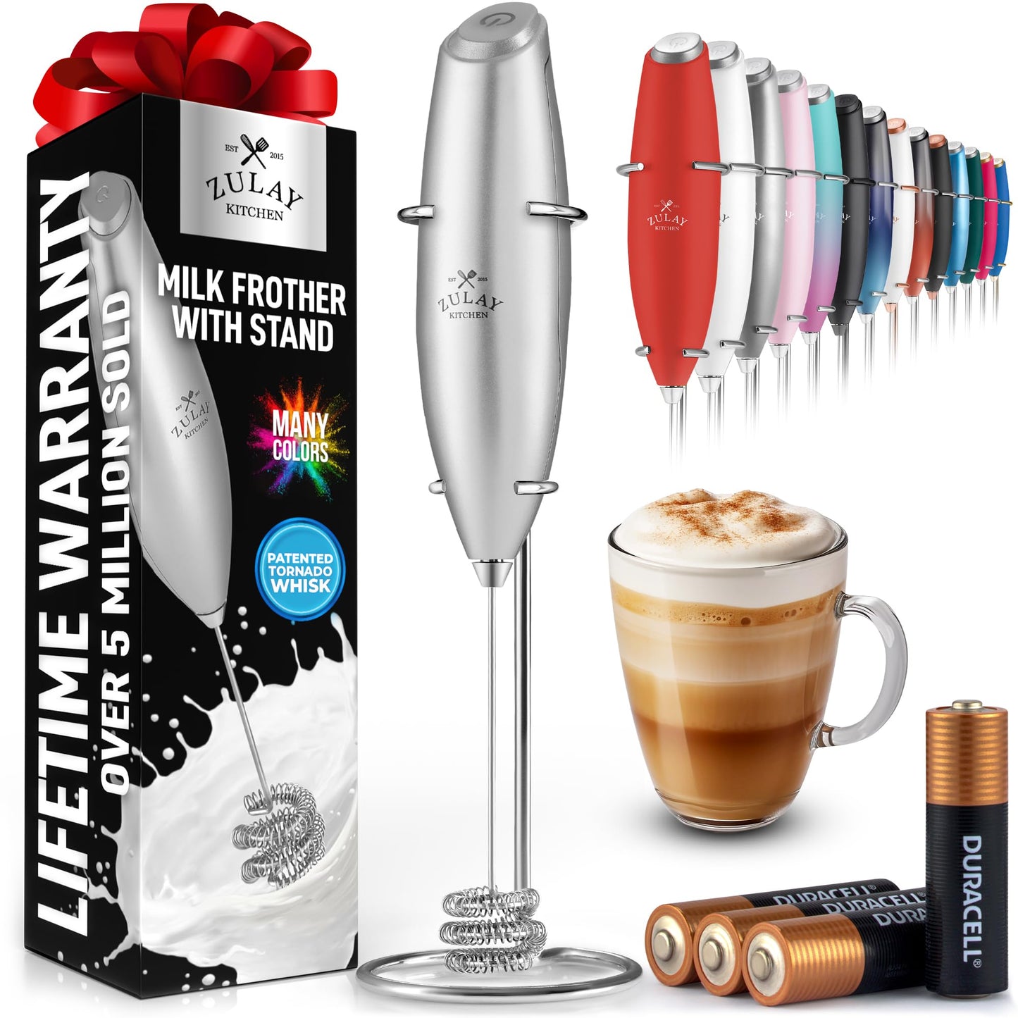 Zulay Double Whisk Milk Frother Handheld Mixer - High Powered Frother For Coffee With Improved Motor - Milk Frother Electric Whisk Drink Mixer For Cappuccino, Frappe, Matcha, Twin Whisk - Black/Copper