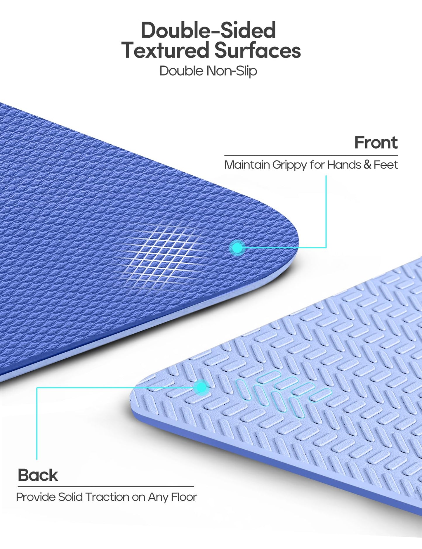 Heathyoga Eco Friendly Non Slip Yoga Mat, Body Alignment System, SGS Certified TPE Material - Textured Non Slip Surface and Optimal Cushioning,72"x 26" Thickness 1/4"