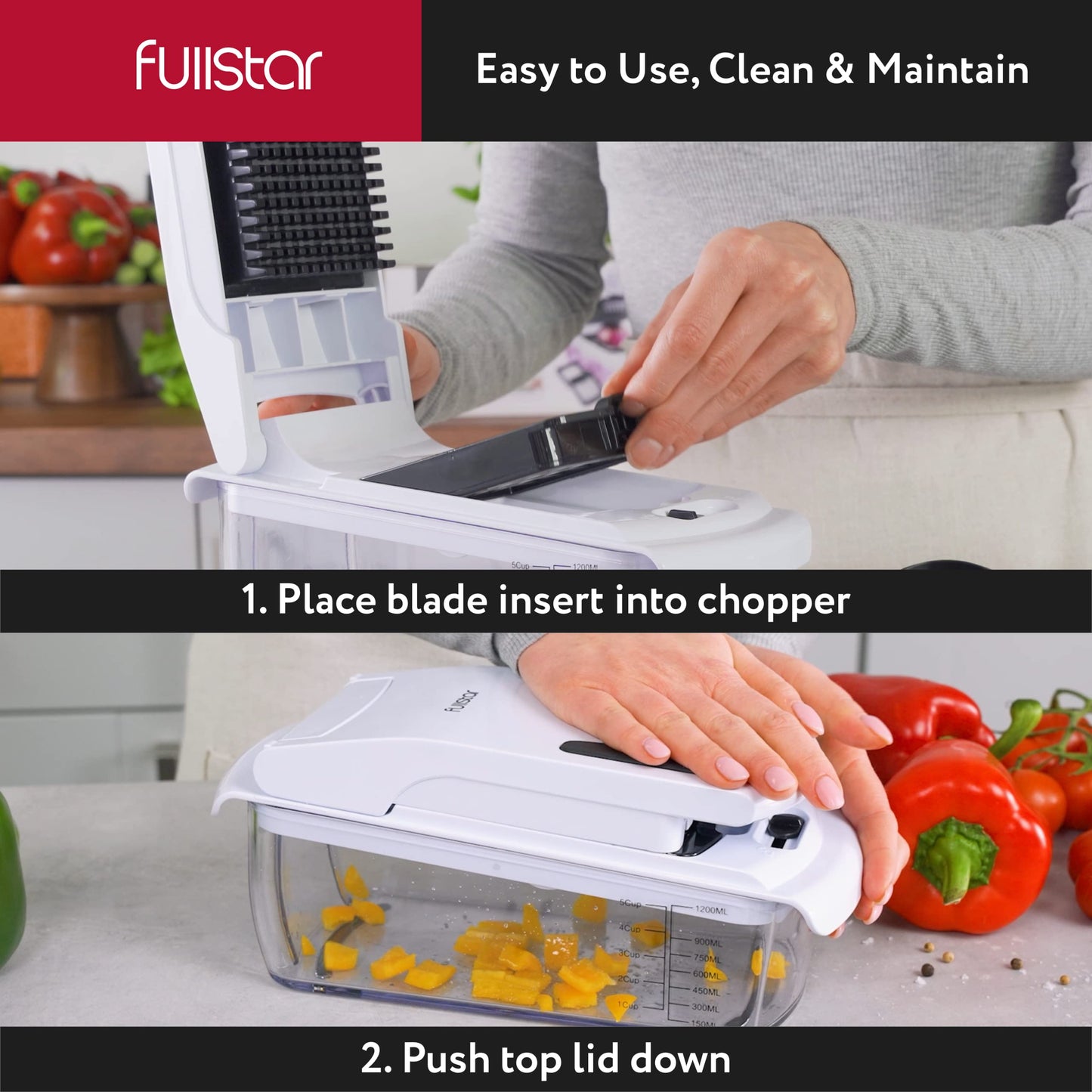Fullstar Vegetable Chopper and Spiralizer - Food Chopper with Container, Fruit Slicer, Kitchen Gadgets & Accessories, Home Essentials (4 in 1, White)