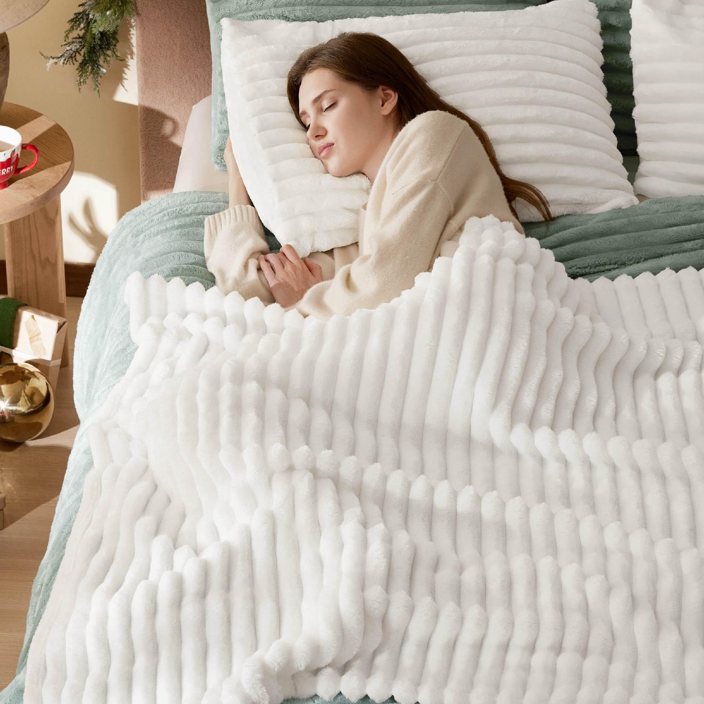 Bedsure White Throw Blanket for Couch - GentleSoft Cozy Soft Blankets for Women, Cute Small Fleece Throws for Girls, Birthday Gifts for Women, Mothers Day Decor Gifts for Mom, Off White, 50x60 Inches