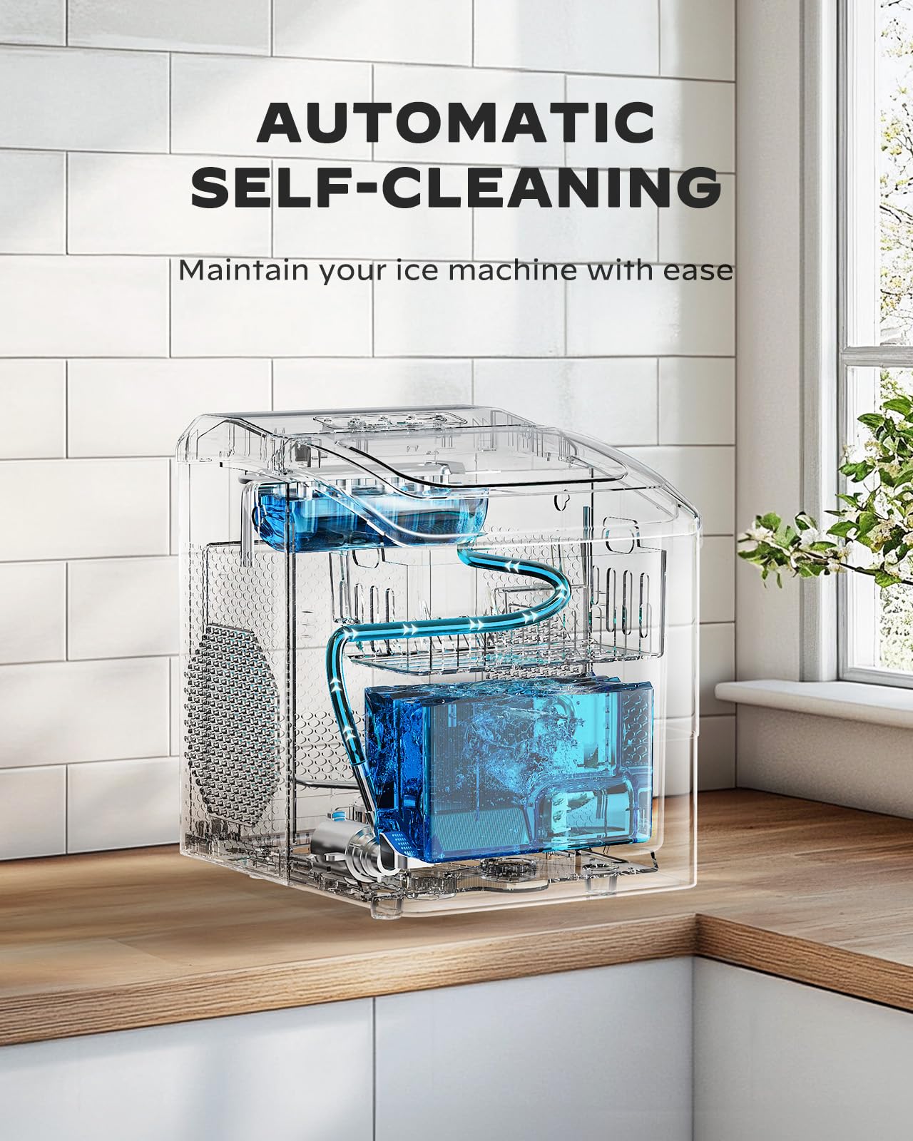 Silonn Ice Maker Countertop, Portable Ice Machine with Carry Handle, Self-Cleaning Ice Makers with Basket and Scoop, 9 Cubes in 6 Mins, 26 lbs per Day, Ideal for Home, Kitchen, Camping, RV