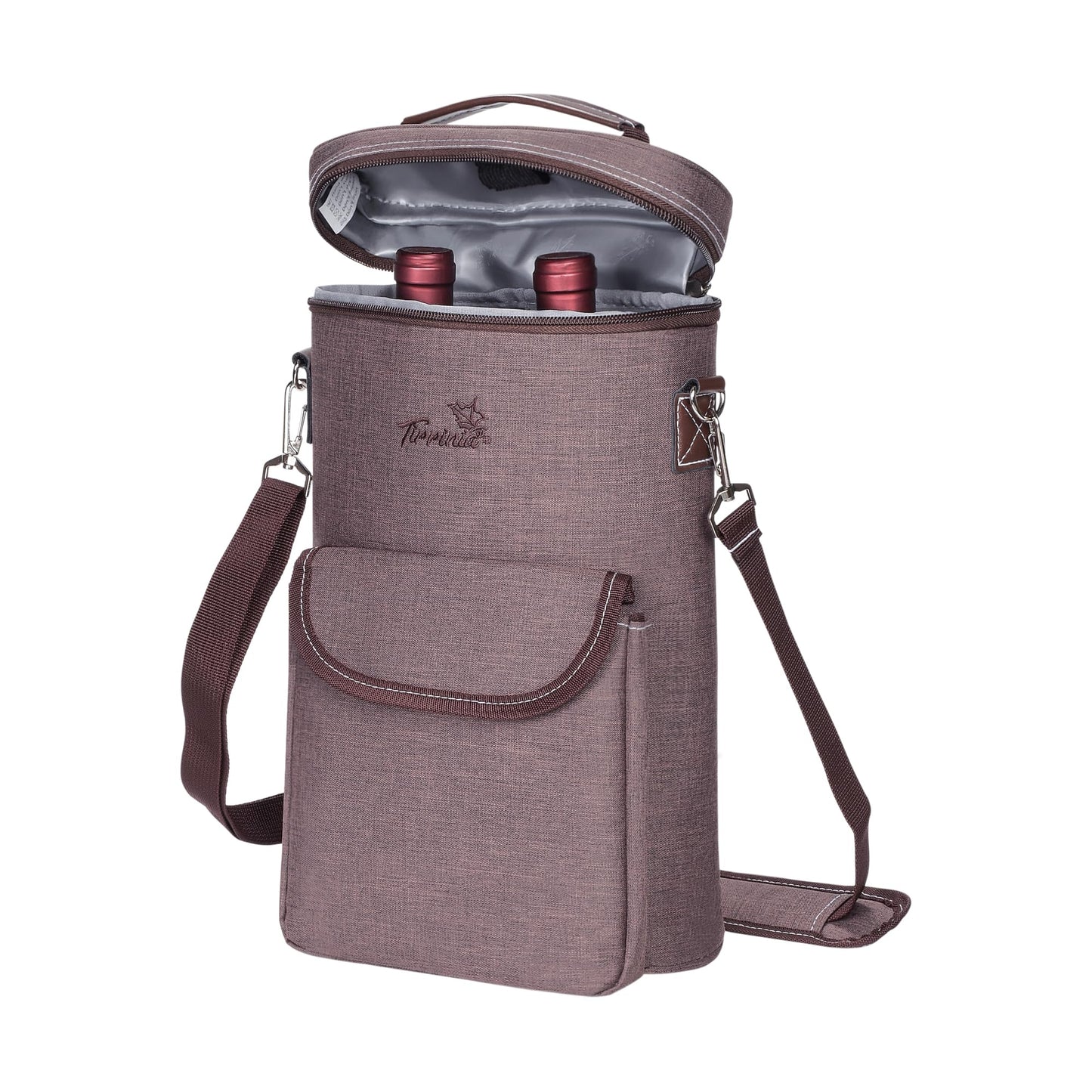 Tirrinia 2 Bottle Leakproof Insulated Wine Tote Carrier Bag - Padded Cooler for Travel, Restaurants, Tasting, Parties, Great Gift for Wine Lovers
