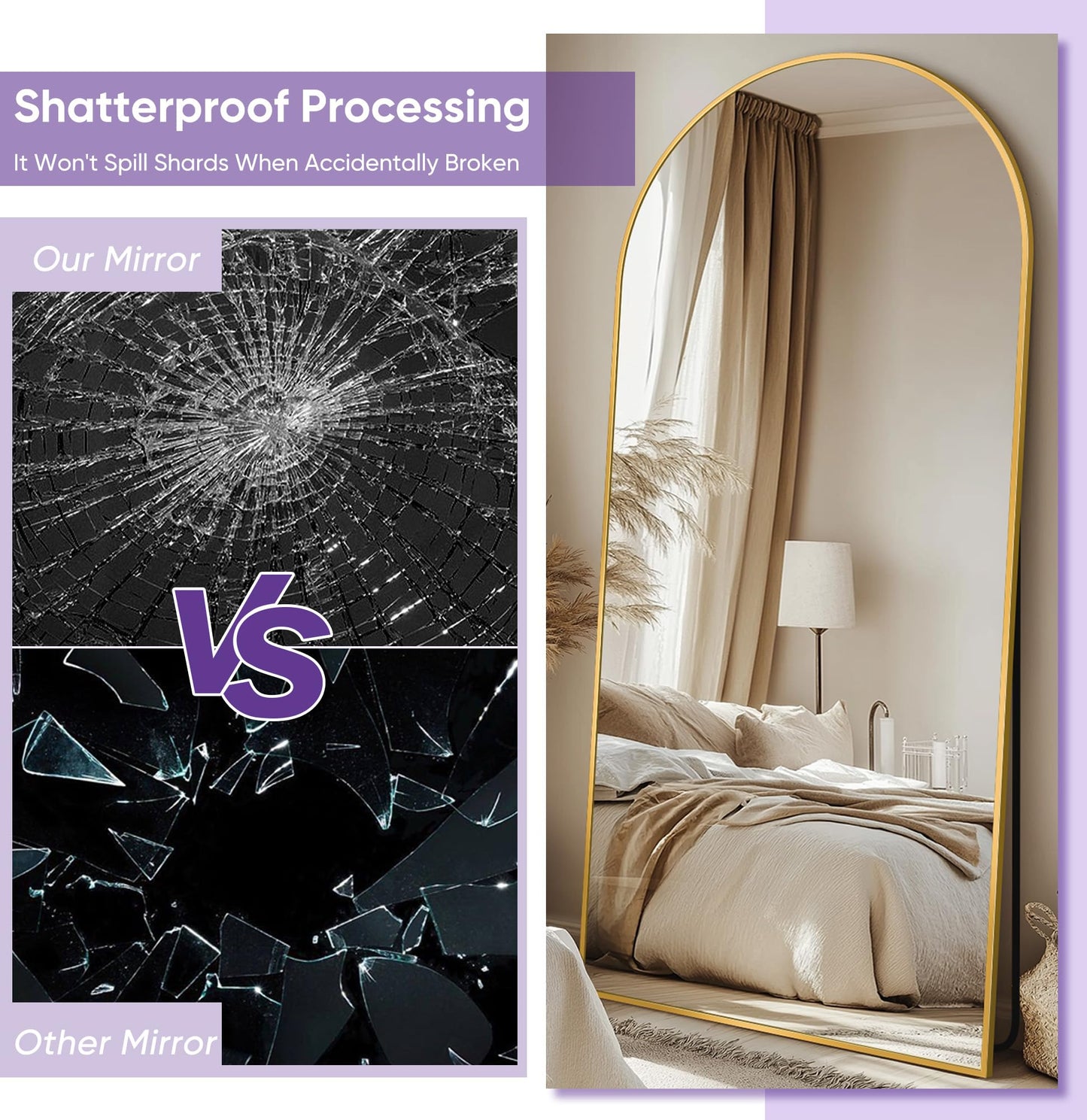 Full Length Mirror, 76"x34" Arched Floor Mirror Freestanding, Floor Standing Full Body Mirror with Stand for Bedroom, Hanging Mounted for Living Room Cloakroom, Black