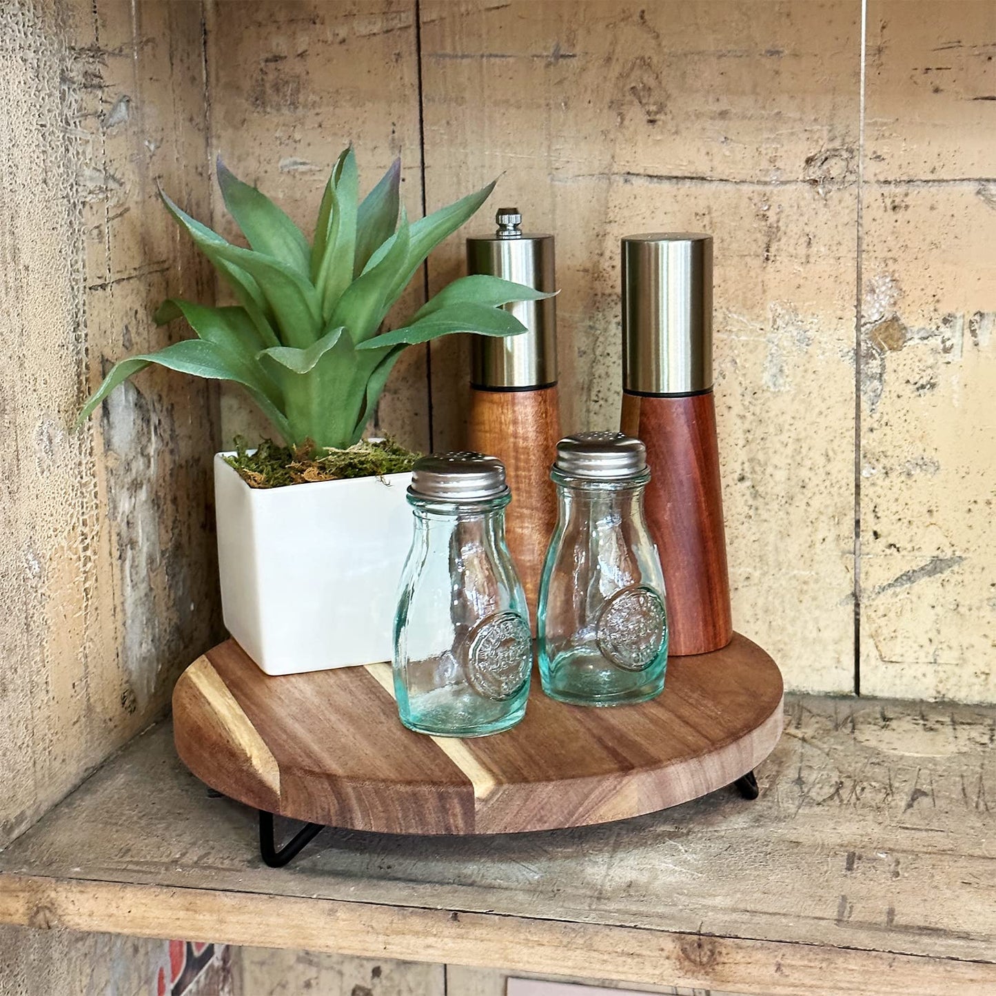 Decorative Round Wood Riser for Display,Pedestal Tray for Home or Kitchen and Bathroom Countertop Organizer,Farmhouse Kitchen Counter Decor Tray. (12-inch)