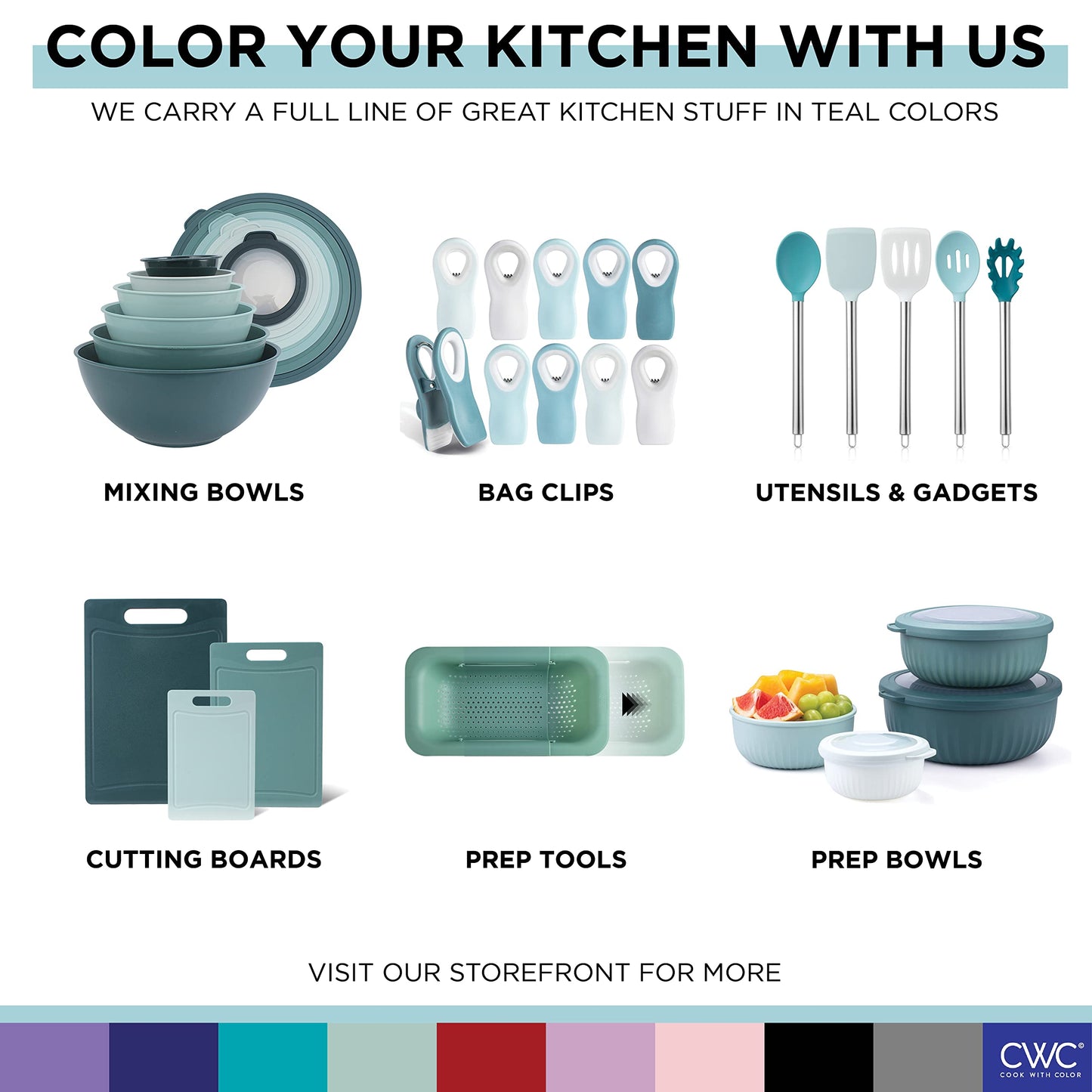 COOK WITH COLOR Non-Slip Cutting Board Set – Kitchen Essentials with Easy Grip Handle for Meat, Veggies, and Fruits, 3 Cutting Boards, Teal