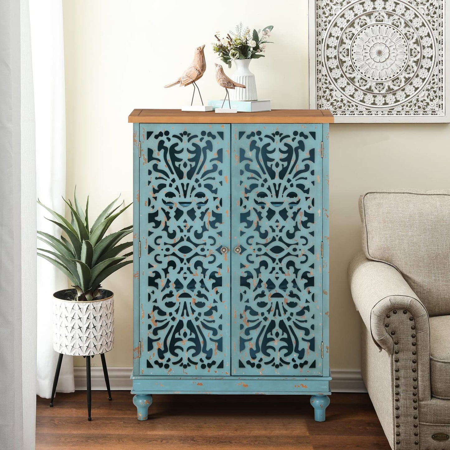 Sophia & William Tall Storage Cabinet 47.4", Decorative 2-Door Tall Accent Cabinet, for Living Room, Dining Room, White