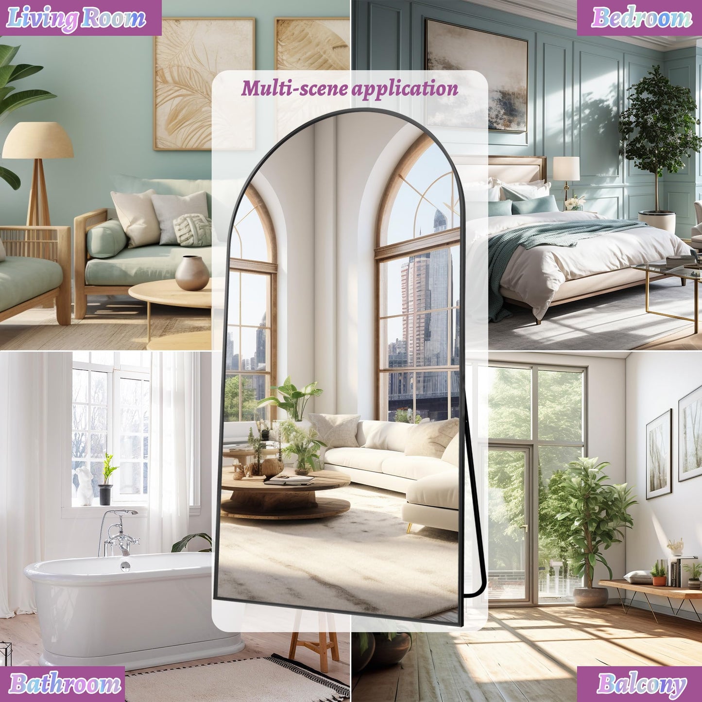 Full Length Mirror, 76"x34" Arched Floor Mirror Freestanding, Floor Standing Full Body Mirror with Stand for Bedroom, Hanging Mounted for Living Room Cloakroom, Black