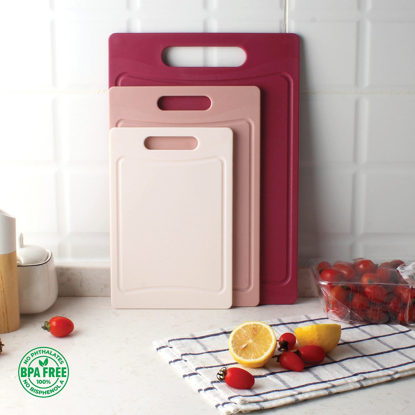 COOK WITH COLOR Non-Slip Cutting Board Set – Kitchen Essentials with Easy Grip Handle for Meat, Veggies, and Fruits, 3 Cutting Boards, Teal