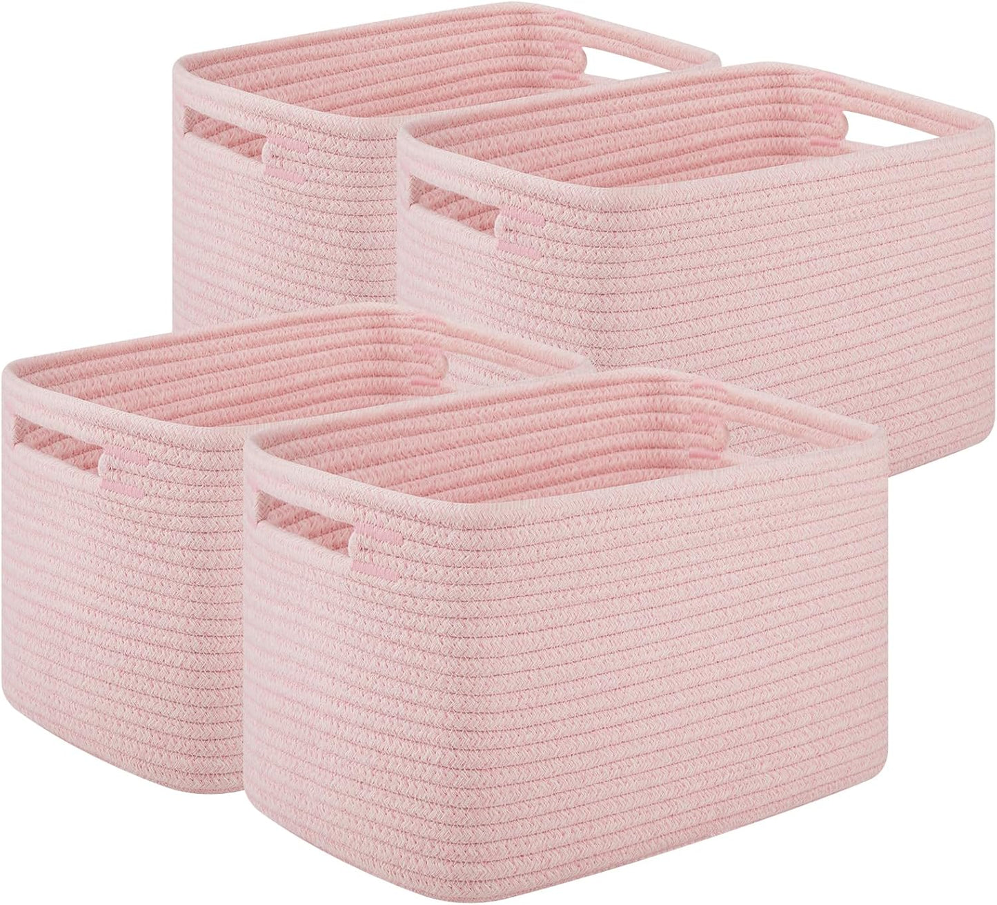 Storage Baskets for Organizing, Woven Decorative Baskets for Shelves - Books, Towels, and Clothes, Cotton Rope Toy Storage Bins, 12.7''Lx9''Wx7.8''H, Pack of 4, Brown