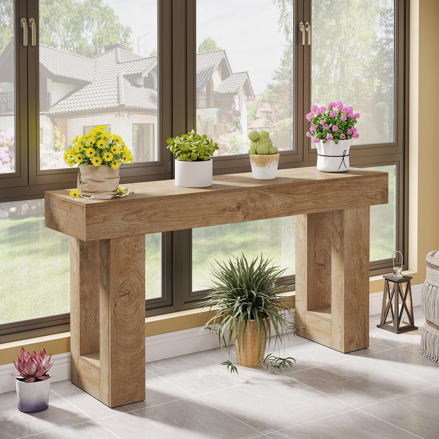 Tribesigns 63-Inch Long Console Table, Wooden Rectangular Sofa Table Behind The Couch, Farmhouse Entryway Table for Entrance, Hallway, Living Room (Natural)