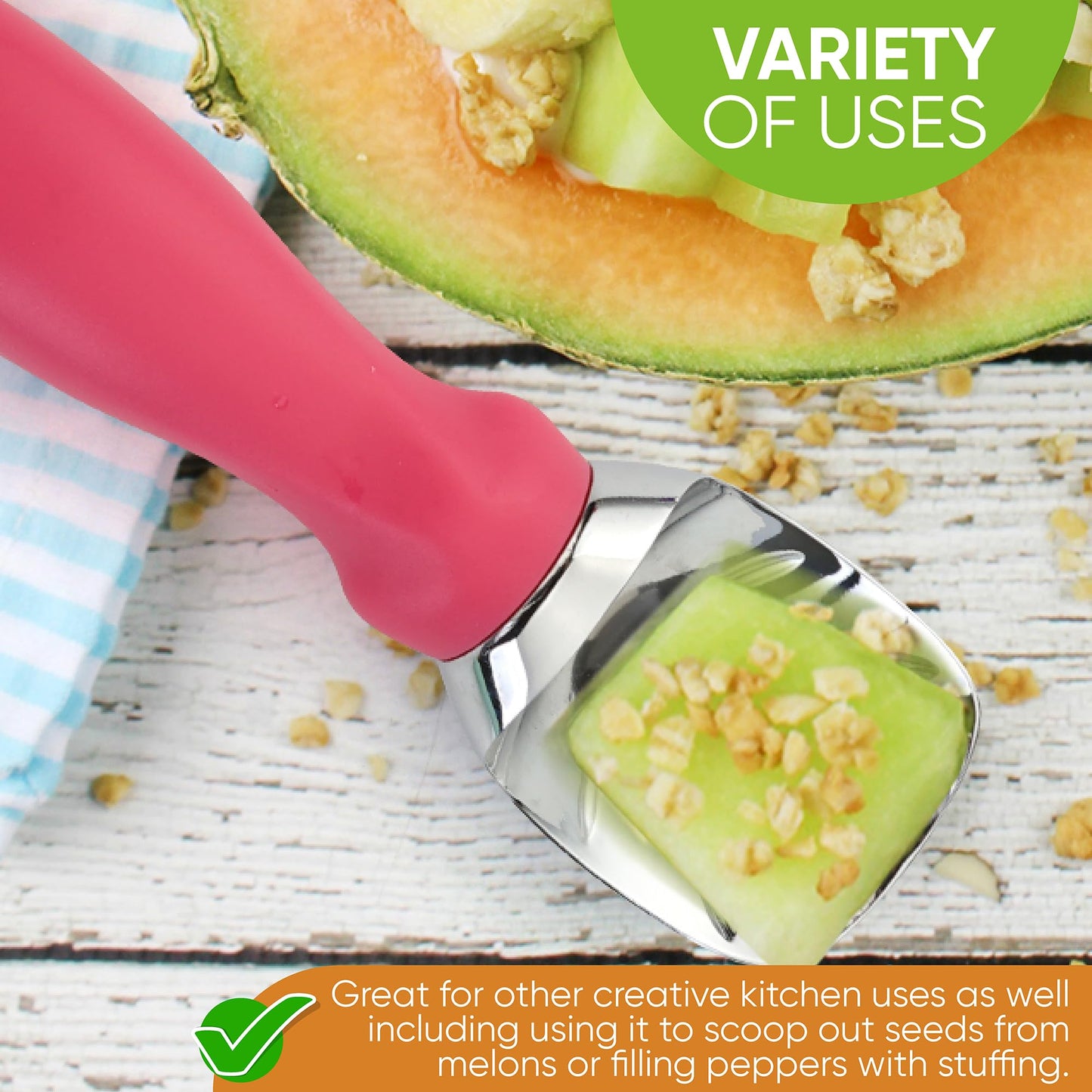 Spring Chef Heavy Duty Ice Cream Scoop with Comfortable Handle - Professional Ice Cream Scooper for Gelato, Sorbet, Cookie Dough, Melon, Frozen Yogurt - Dishwasher Safe Metal Kitchen Tool - Black