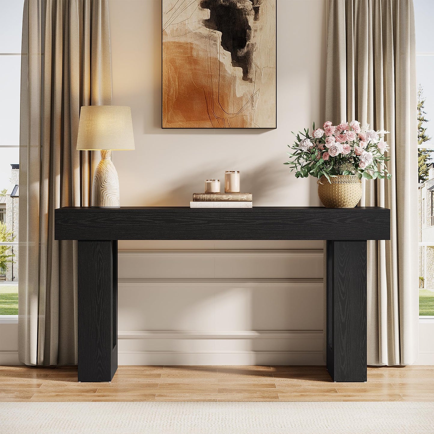 Tribesigns 63-Inch Long Console Table, Wooden Rectangular Sofa Table Behind The Couch, Farmhouse Entryway Table for Entrance, Hallway, Living Room (Natural)