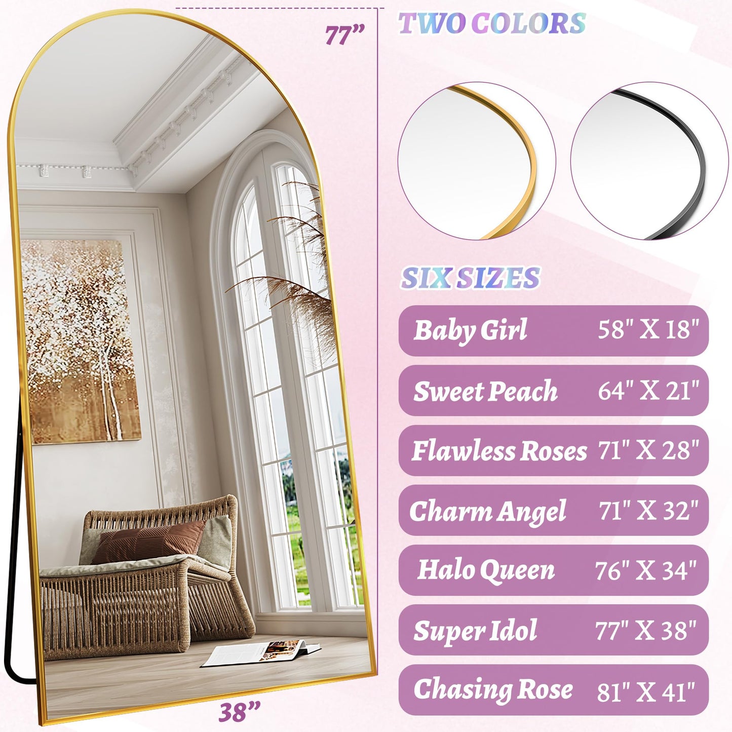 Full Length Mirror, 76"x34" Arched Floor Mirror Freestanding, Floor Standing Full Body Mirror with Stand for Bedroom, Hanging Mounted for Living Room Cloakroom, Black
