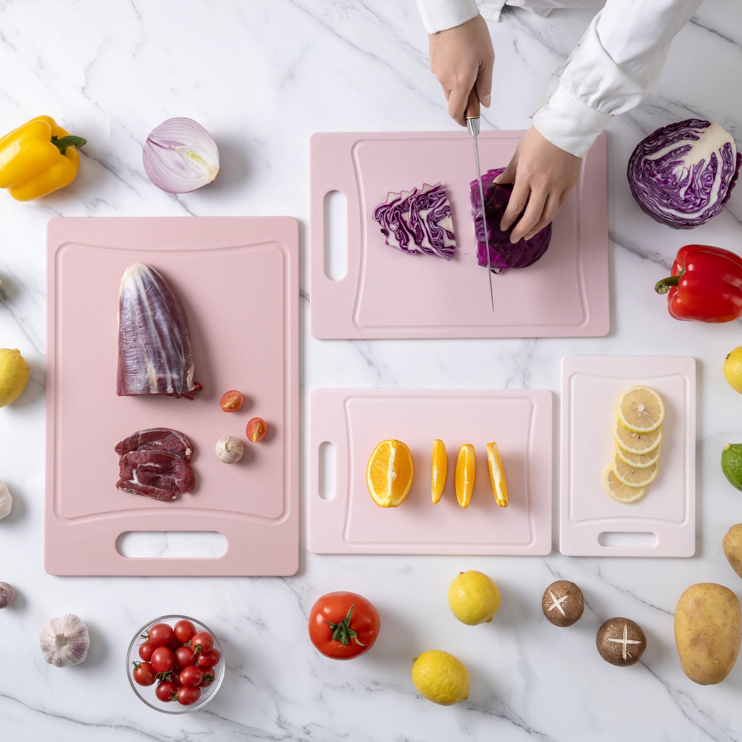 COOK WITH COLOR Non-Slip Cutting Board Set – Kitchen Essentials with Easy Grip Handle for Meat, Veggies, and Fruits, 3 Cutting Boards, Teal