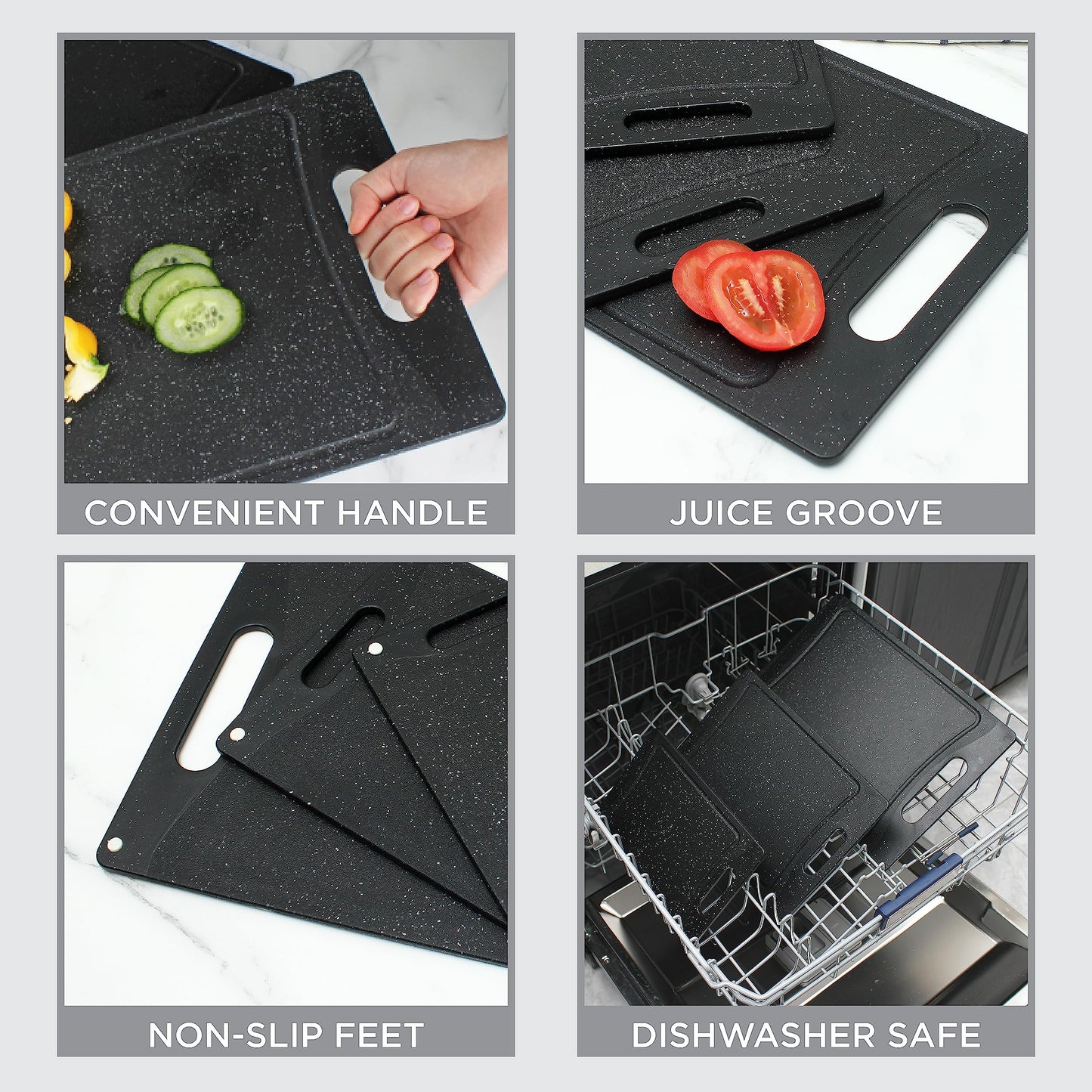 COOK WITH COLOR Non-Slip Cutting Board Set – Kitchen Essentials with Easy Grip Handle for Meat, Veggies, and Fruits, 3 Cutting Boards, Teal