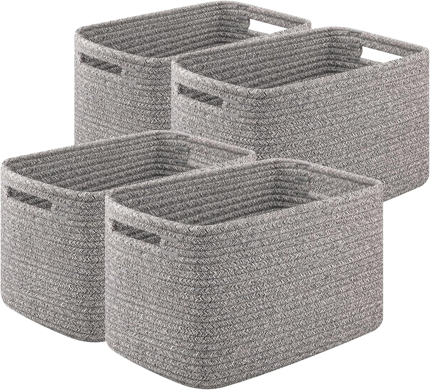 Storage Baskets for Organizing, Woven Decorative Baskets for Shelves - Books, Towels, and Clothes, Cotton Rope Toy Storage Bins, 12.7''Lx9''Wx7.8''H, Pack of 4, Brown