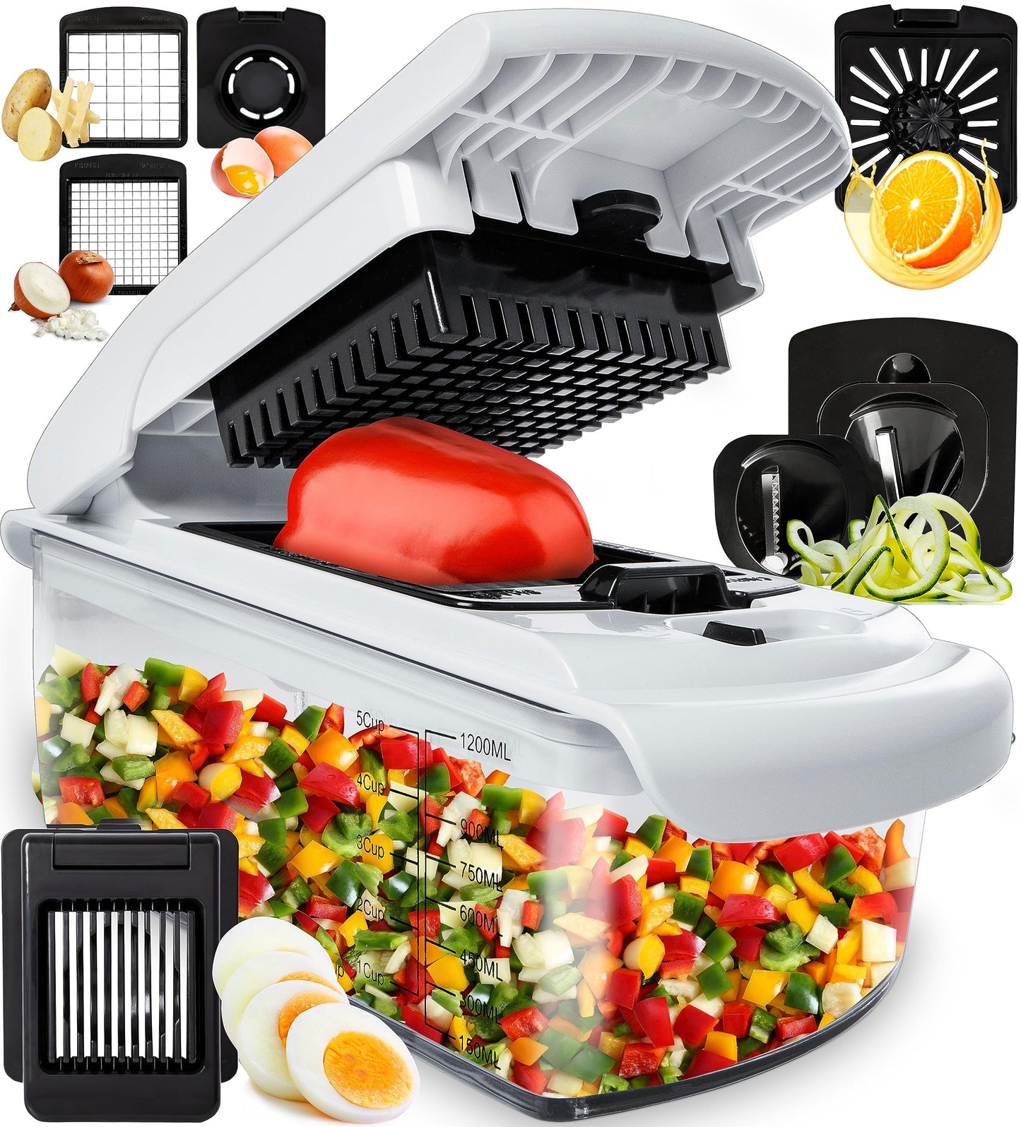 Fullstar Vegetable Chopper and Spiralizer - Food Chopper with Container, Fruit Slicer, Kitchen Gadgets & Accessories, Home Essentials (4 in 1, White)