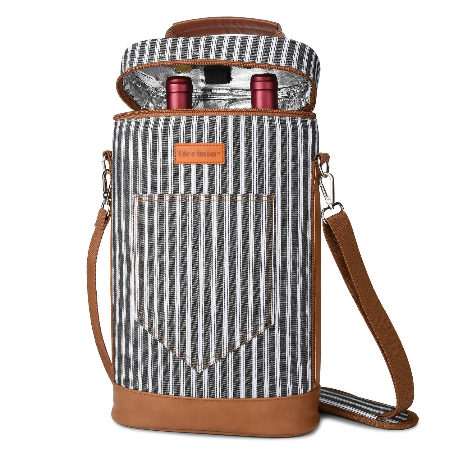 Tirrinia 2 Bottle Leakproof Insulated Wine Tote Carrier Bag - Padded Cooler for Travel, Restaurants, Tasting, Parties, Great Gift for Wine Lovers