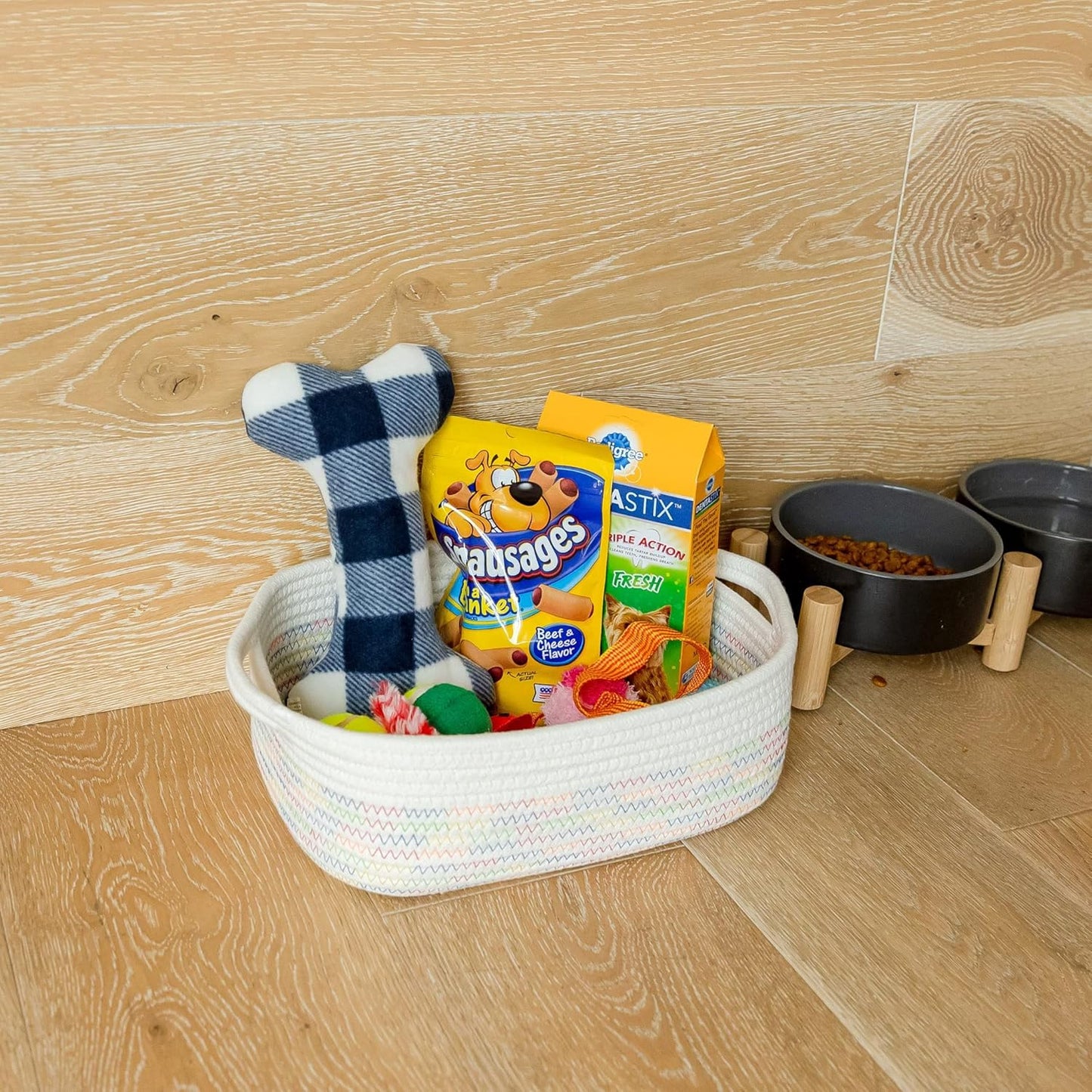 NaturalCozy 5-Piece Rectangle Storage Basket Set- Natural Cotton Rope Woven for Organizing! Small Basket for Montessori, Baby Nursery, Dog Toy Baskets, Cat Toy Box, Bathroom Organization Bin