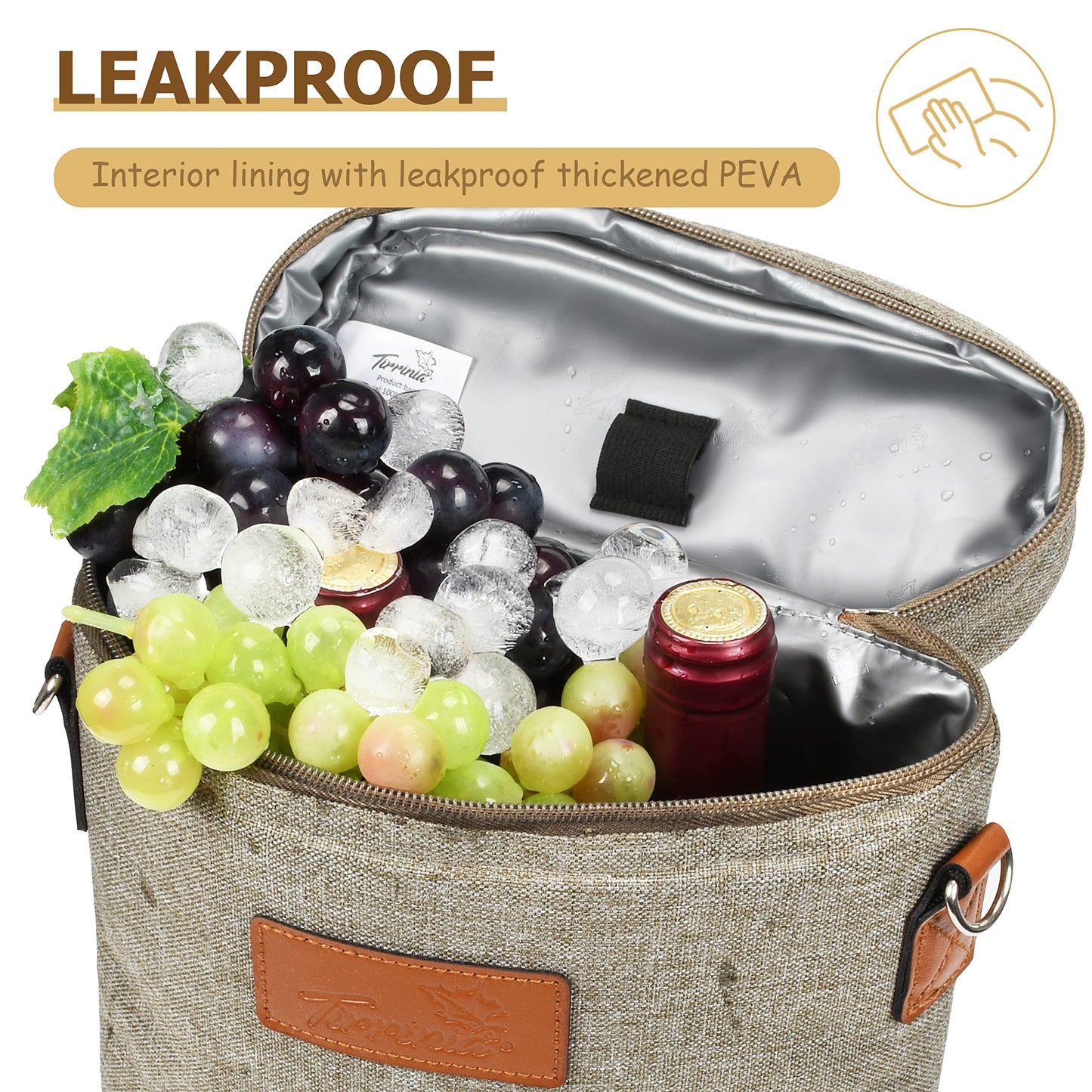 Tirrinia 2 Bottle Leakproof Insulated Wine Tote Carrier Bag - Padded Cooler for Travel, Restaurants, Tasting, Parties, Great Gift for Wine Lovers