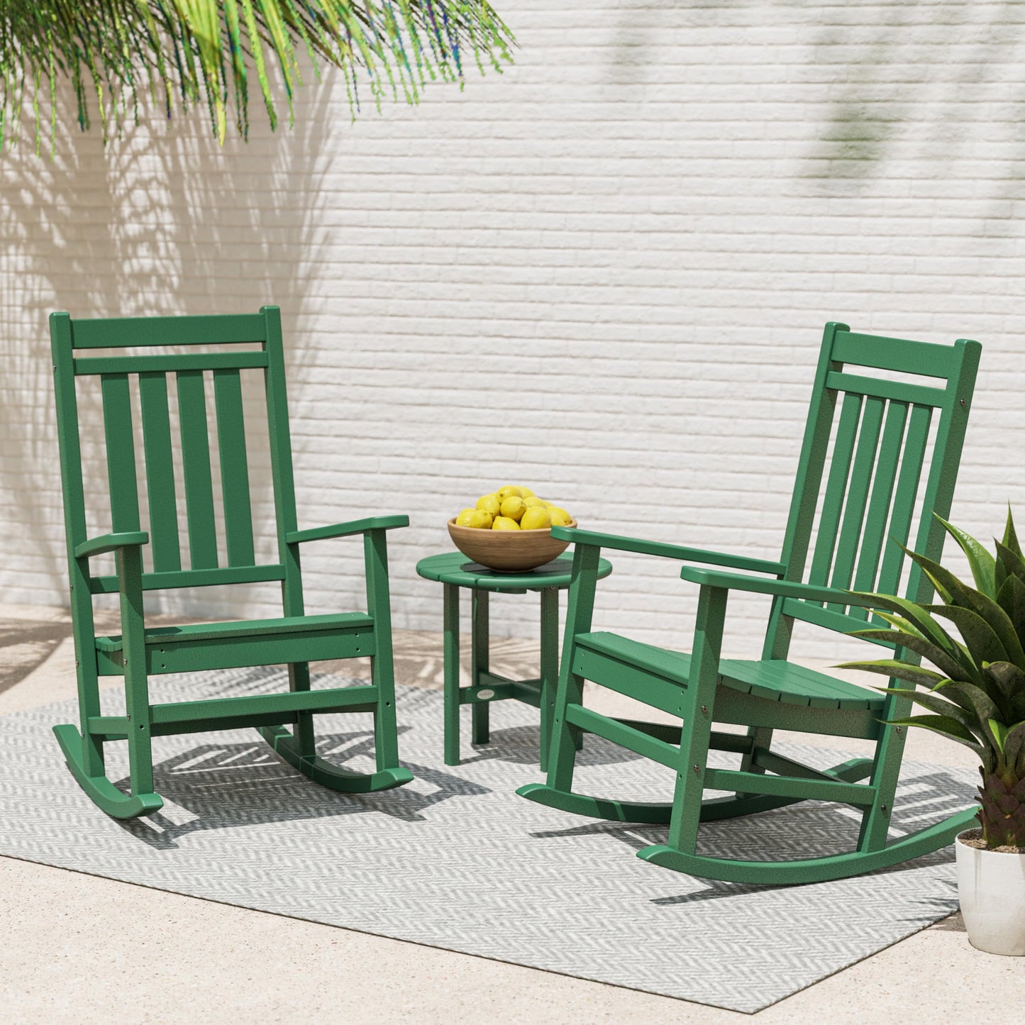 POLYWOOD® Estate 3-Piece Rocking Chair Set, Black