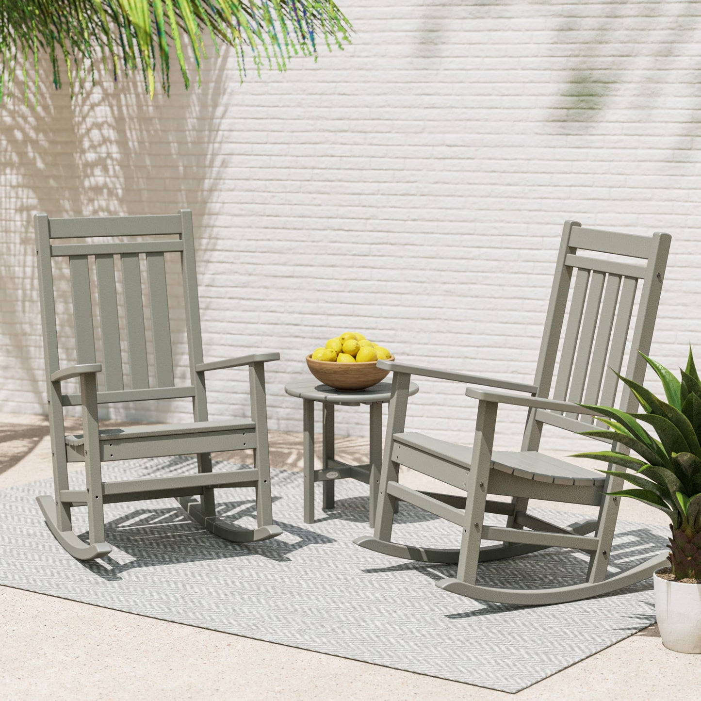 POLYWOOD® Estate 3-Piece Rocking Chair Set, Black