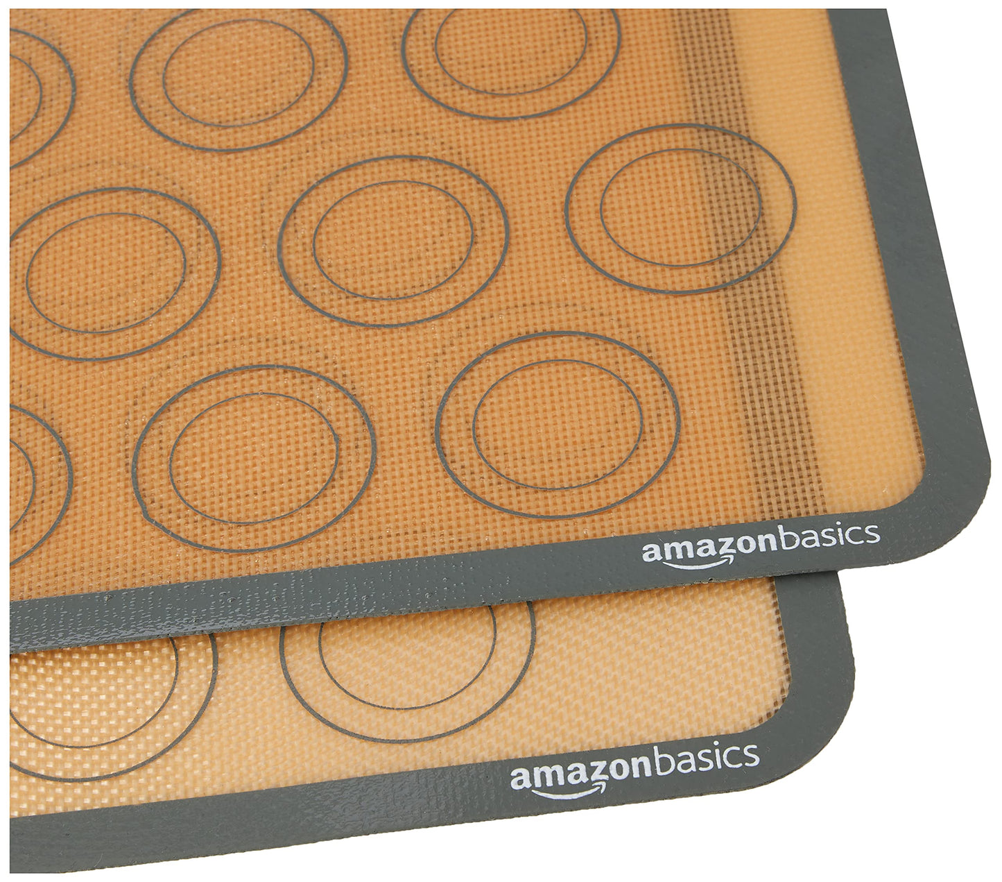 Amazon Basics Rectangular Silicone, Non-Stick Reusable, Food Safe Baking Mat, Pack of 2, 16.5"L x 11.6"W, New Beige/Gray