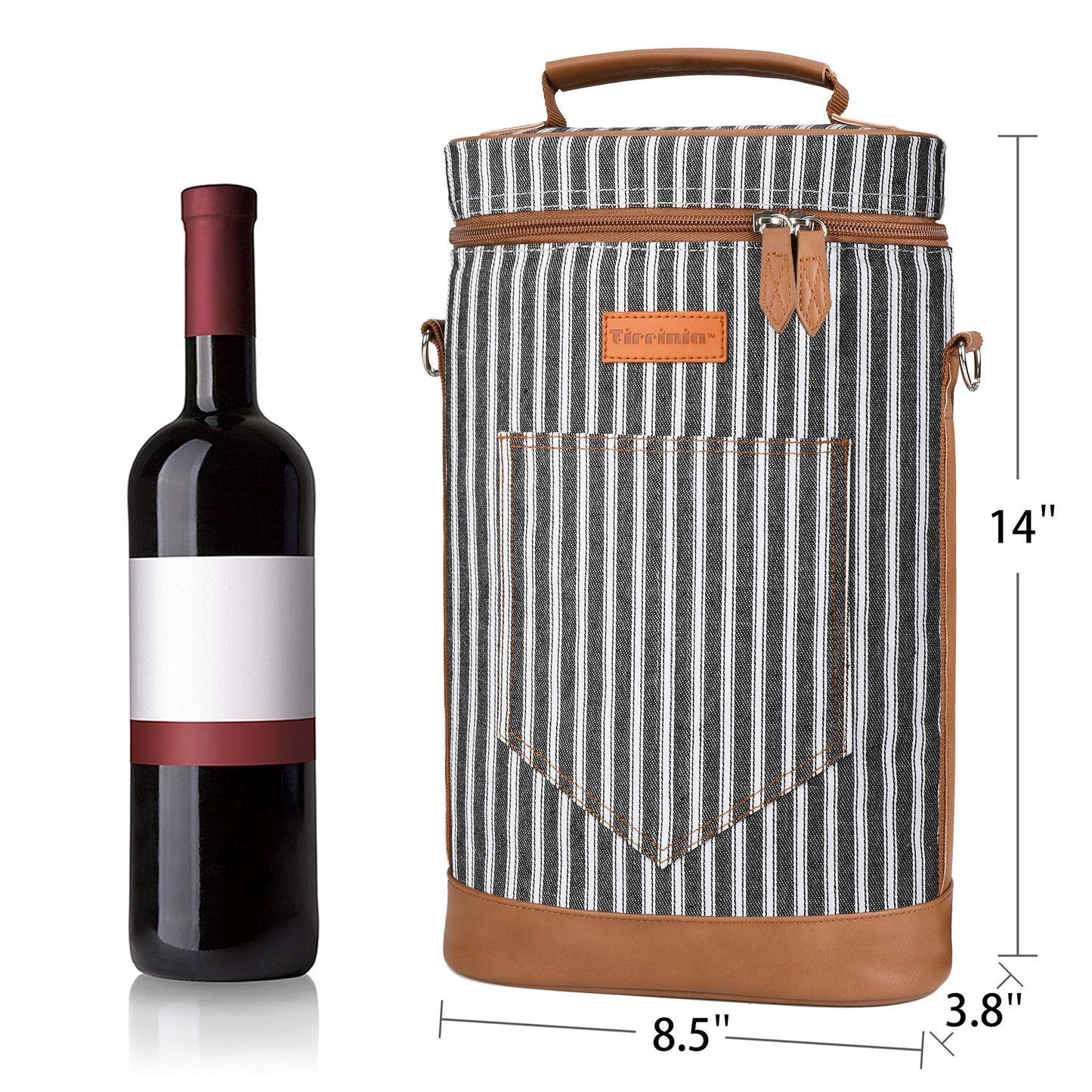 Tirrinia 2 Bottle Leakproof Insulated Wine Tote Carrier Bag - Padded Cooler for Travel, Restaurants, Tasting, Parties, Great Gift for Wine Lovers