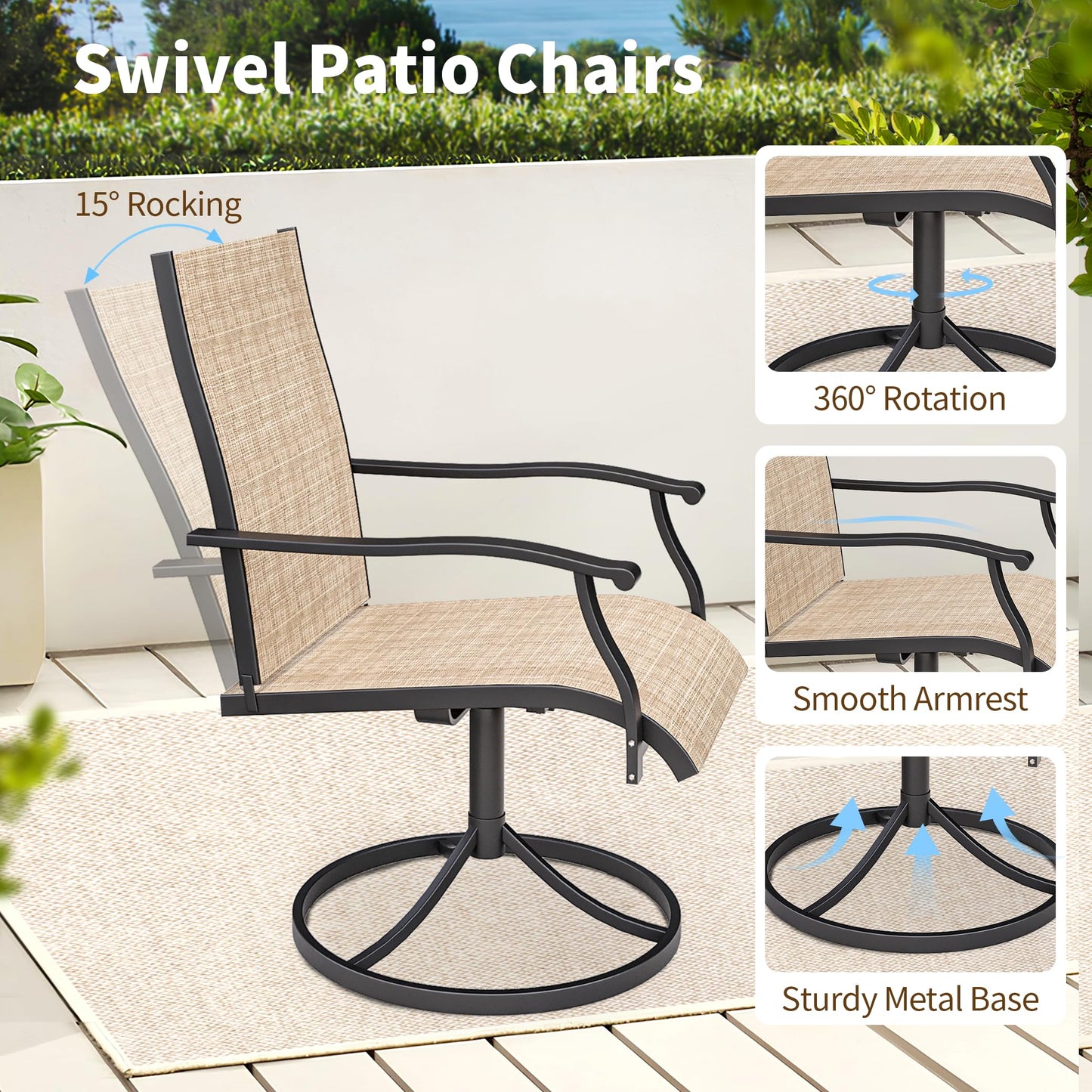 9-Piece Outdoor Patio Dining Set with 8 Swivel Rocker Chairs, Rectangular Metal Table with Umbrella Hole, 8-Person Patio Table and Chairs for Backyard, Poolside, Balcony and Garden Grey