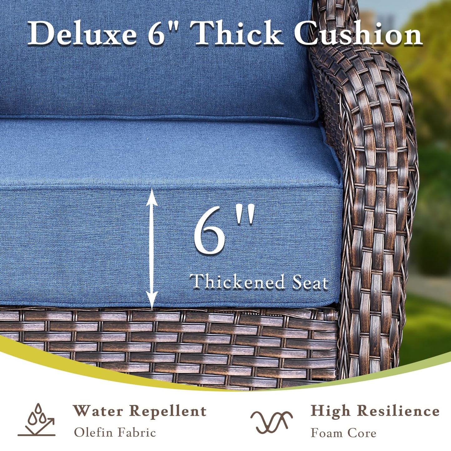 Luxury Outdoor Swivel Rocker Patio Chairs, High Back Swivel Patio Chairs with Side Table & 6-Inch Thick Cushions, Wicker Outdoor Bistro Set for Porch, Yard, Deck, Poolside, Brown/Beige