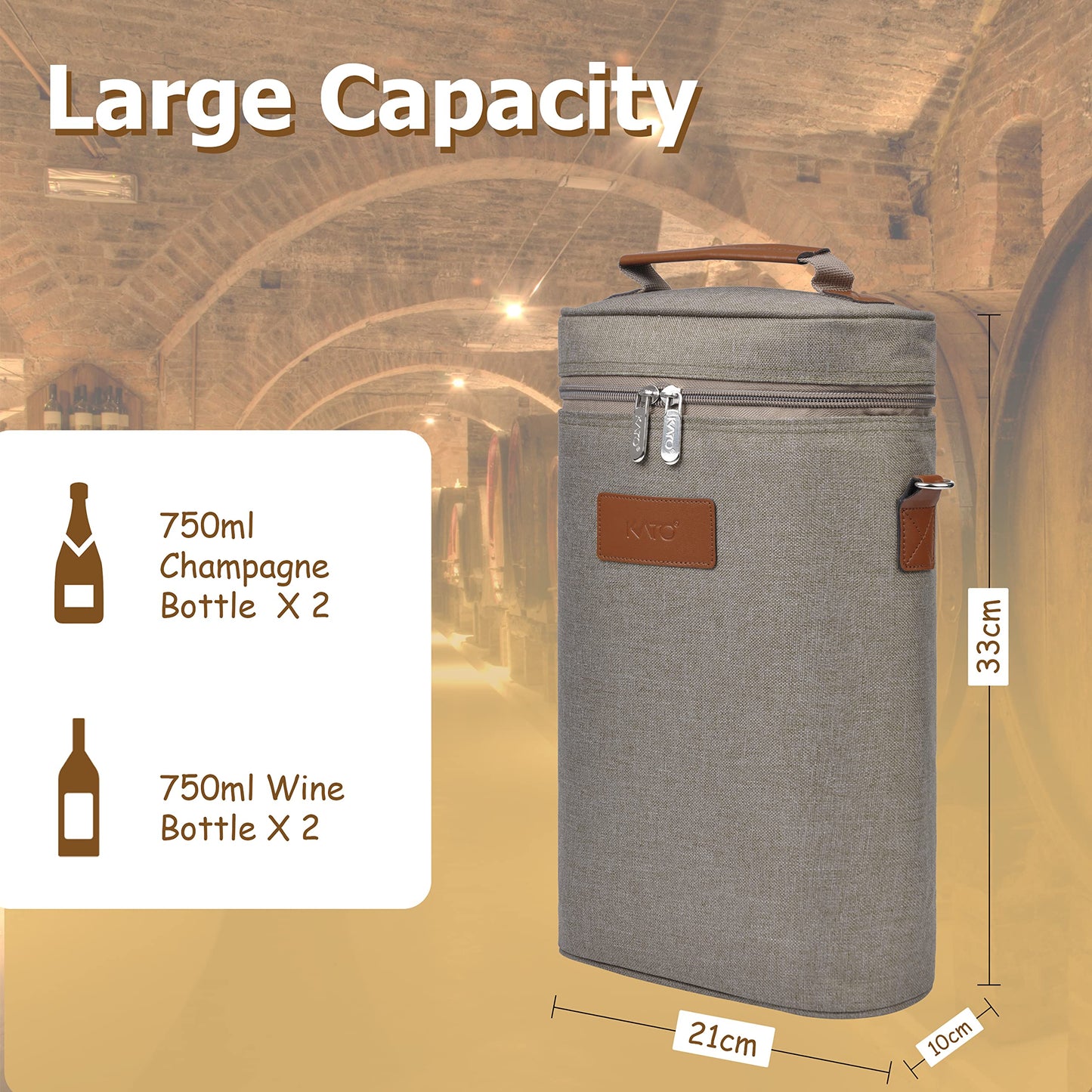 Tirrinia 2 Bottle Leakproof Insulated Wine Tote Carrier Bag - Padded Cooler for Travel, Restaurants, Tasting, Parties, Great Gift for Wine Lovers