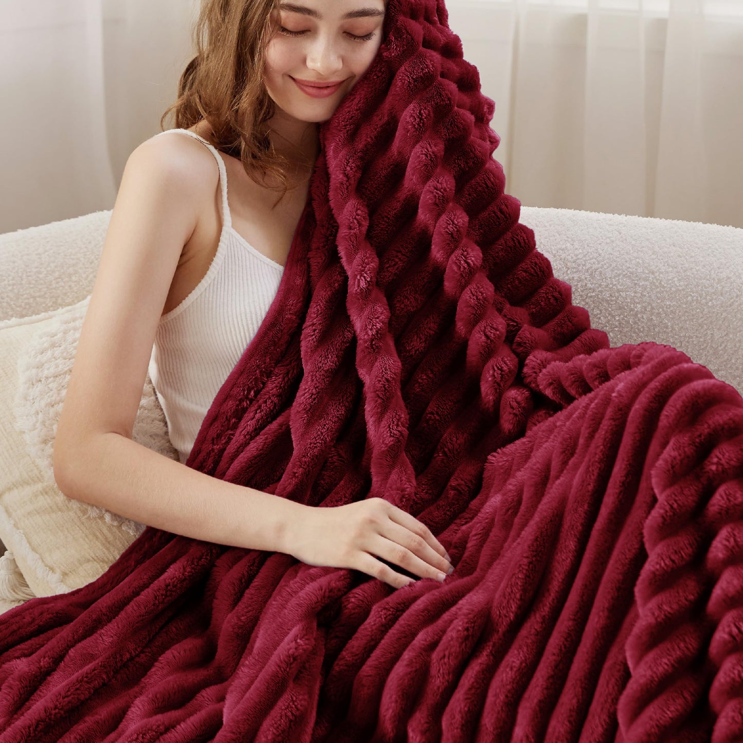 Bedsure White Throw Blanket for Couch - GentleSoft Cozy Soft Blankets for Women, Cute Small Fleece Throws for Girls, Birthday Gifts for Women, Mothers Day Decor Gifts for Mom, Off White, 50x60 Inches
