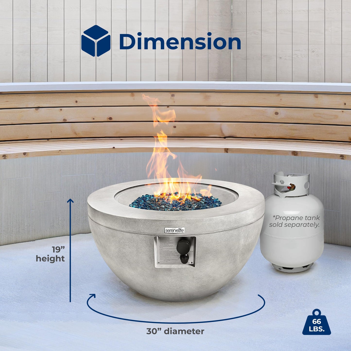 SereneLife Outdoor Propane Gas Fire Pit Table – 50,000 BTU Auto-Ignition Firepit with Glass Wind Guard, Black Tempered Glass Top & Clear Glass Rocks for Garden, Patio, or Backyard