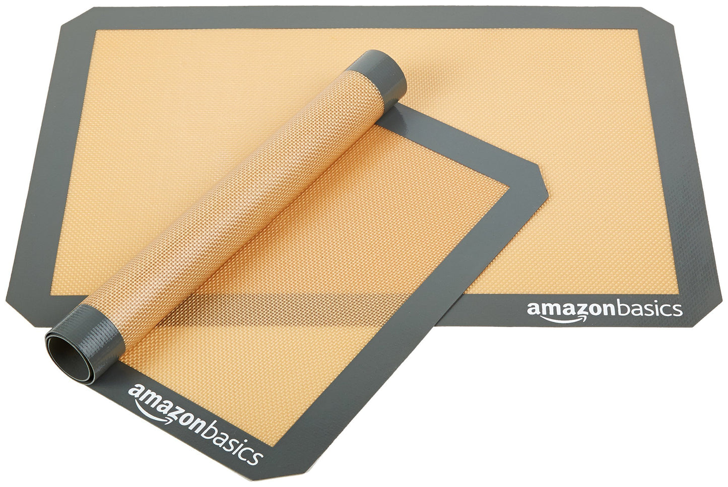 Amazon Basics Rectangular Silicone, Non-Stick Reusable, Food Safe Baking Mat, Pack of 2, 16.5"L x 11.6"W, New Beige/Gray