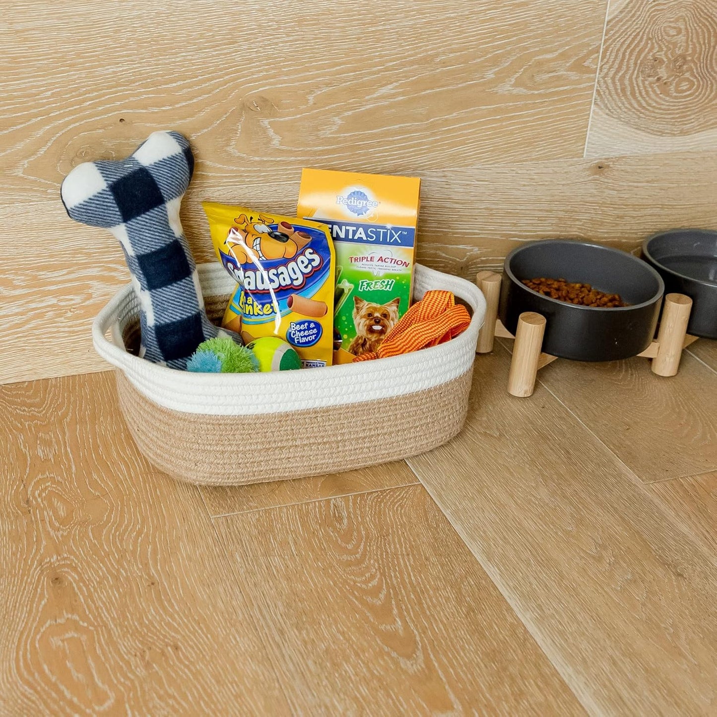 NaturalCozy 5-Piece Rectangle Storage Basket Set- Natural Cotton Rope Woven for Organizing! Small Basket for Montessori, Baby Nursery, Dog Toy Baskets, Cat Toy Box, Bathroom Organization Bin