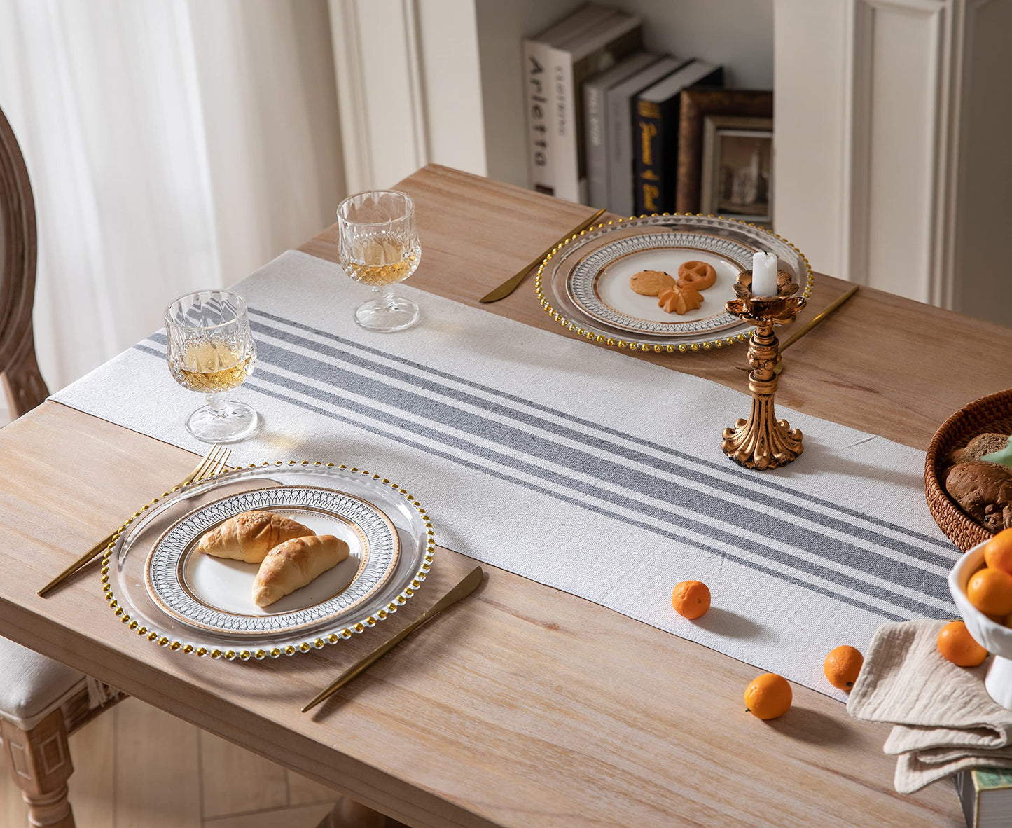 Caflife Boho Table Runner for Modern Farmhouse Decor, Dining Table décor 13 x 72 Inch Long, Coffee Table Runner with Handcrafted Tassels, Green and Beige Stripe Table Runner for Home Boho décor