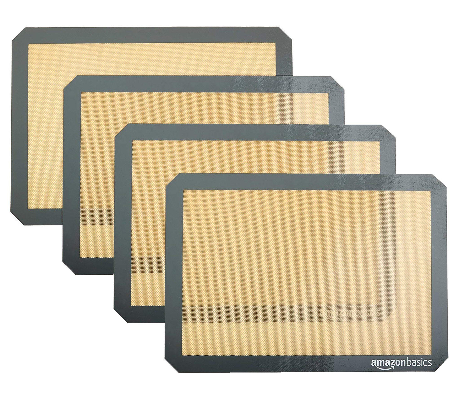 Amazon Basics Rectangular Silicone, Non-Stick Reusable, Food Safe Baking Mat, Pack of 2, 16.5"L x 11.6"W, New Beige/Gray