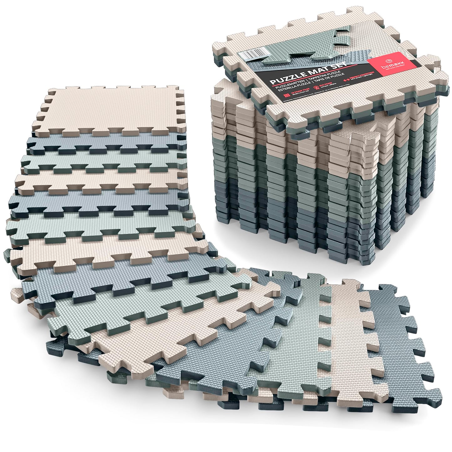 Gym Flooring Set - Interlocking EVA Soft Foam Floor Mat, 18 Pieces Puzzle Rubber Tiles Protective Ground Surface Protection, Play Workout Exercise Mats Underlay Matting Sports Pool Home Fitness Garage