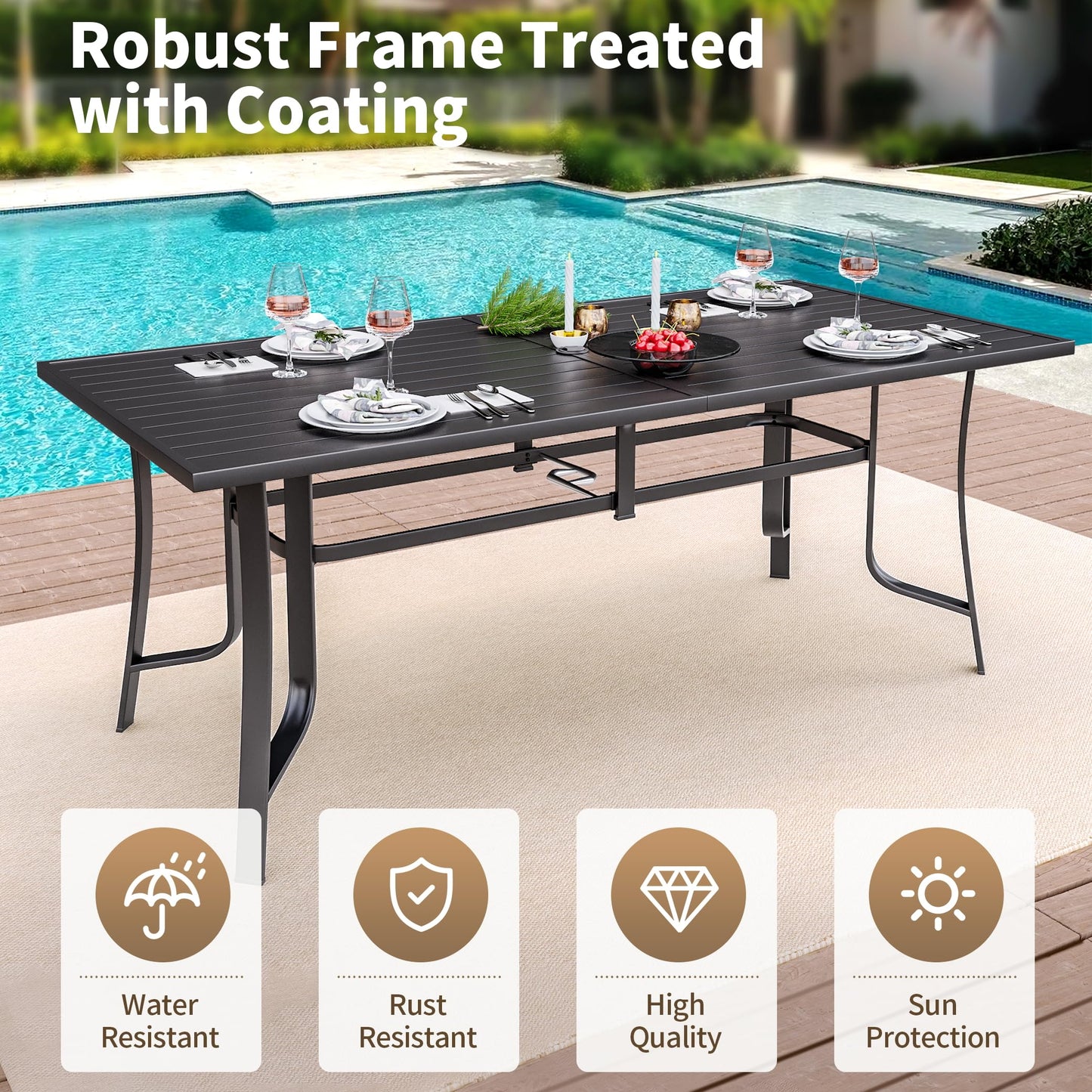 9-Piece Outdoor Patio Dining Set with 8 Swivel Rocker Chairs, Rectangular Metal Table with Umbrella Hole, 8-Person Patio Table and Chairs for Backyard, Poolside, Balcony and Garden Grey