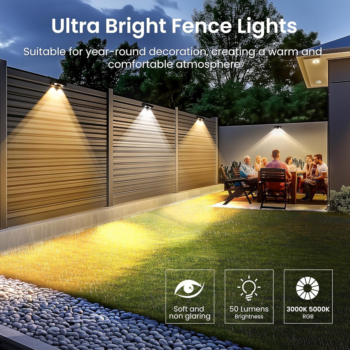 SOLPEX Solar Deck Lights Outdoor 16 Pack, Solar Step Lights Waterproof & 4 Pack 8 Lighting Modes Fixed Colors & Color Changing Fence Solar Lights Outdoor