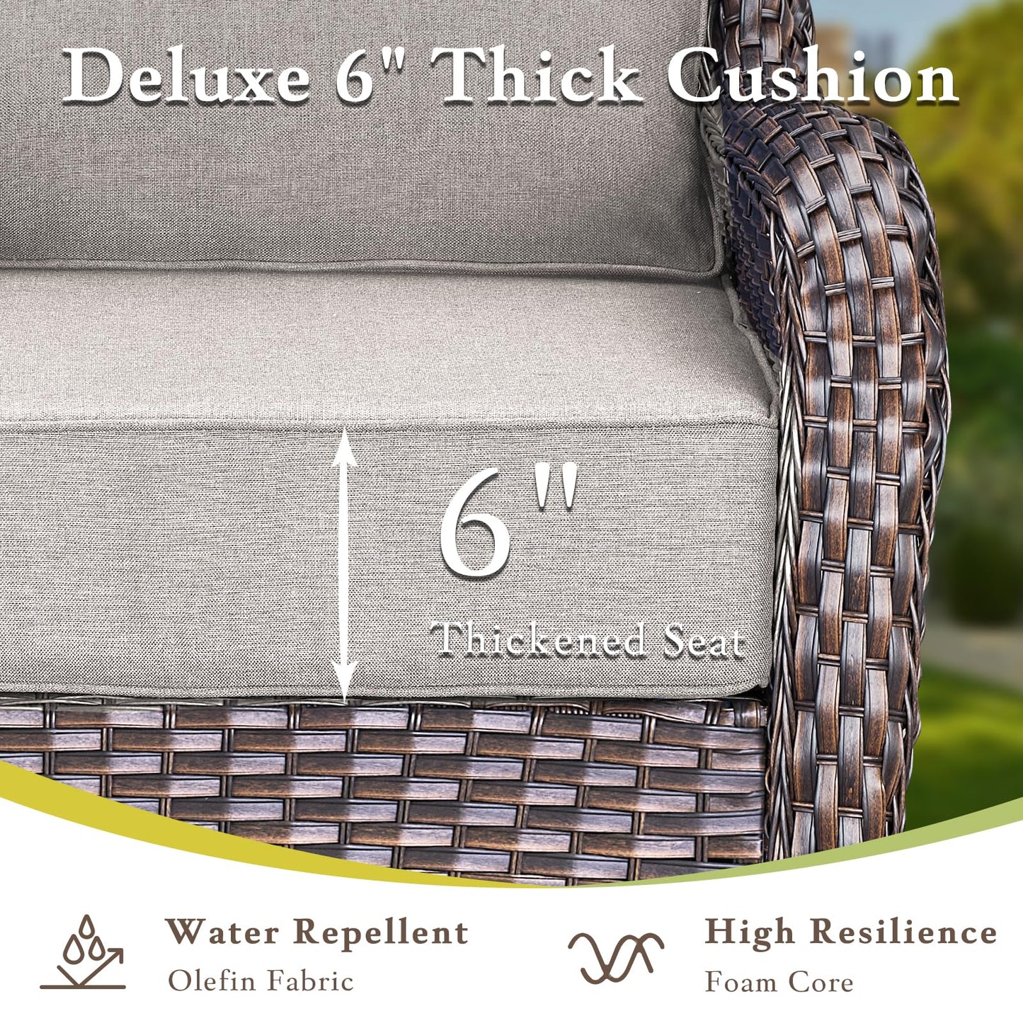Luxury Outdoor Swivel Rocker Patio Chairs, High Back Swivel Patio Chairs with Side Table & 6-Inch Thick Cushions, Wicker Outdoor Bistro Set for Porch, Yard, Deck, Poolside, Brown/Beige