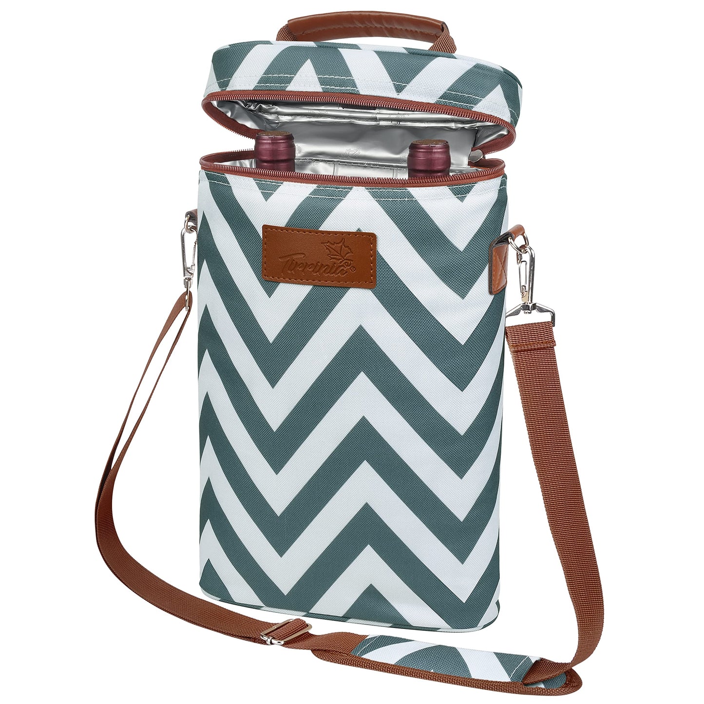 Tirrinia 2 Bottle Leakproof Insulated Wine Tote Carrier Bag - Padded Cooler for Travel, Restaurants, Tasting, Parties, Great Gift for Wine Lovers