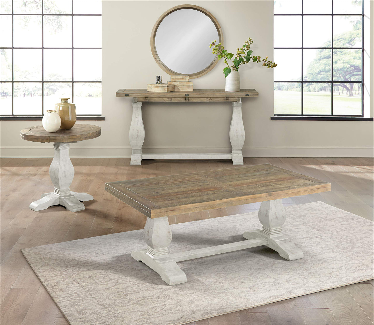 Napa Solid Wood Farmhouse Rustic Round End Side Living Room Table, Nightstand 26" W x 26" D x 25" H
