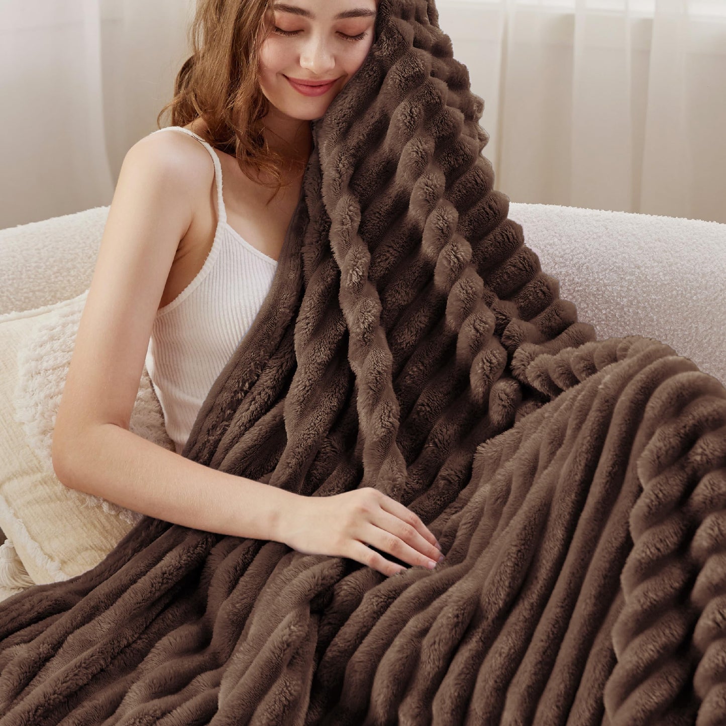 Bedsure White Throw Blanket for Couch - GentleSoft Cozy Soft Blankets for Women, Cute Small Fleece Throws for Girls, Birthday Gifts for Women, Mothers Day Decor Gifts for Mom, Off White, 50x60 Inches