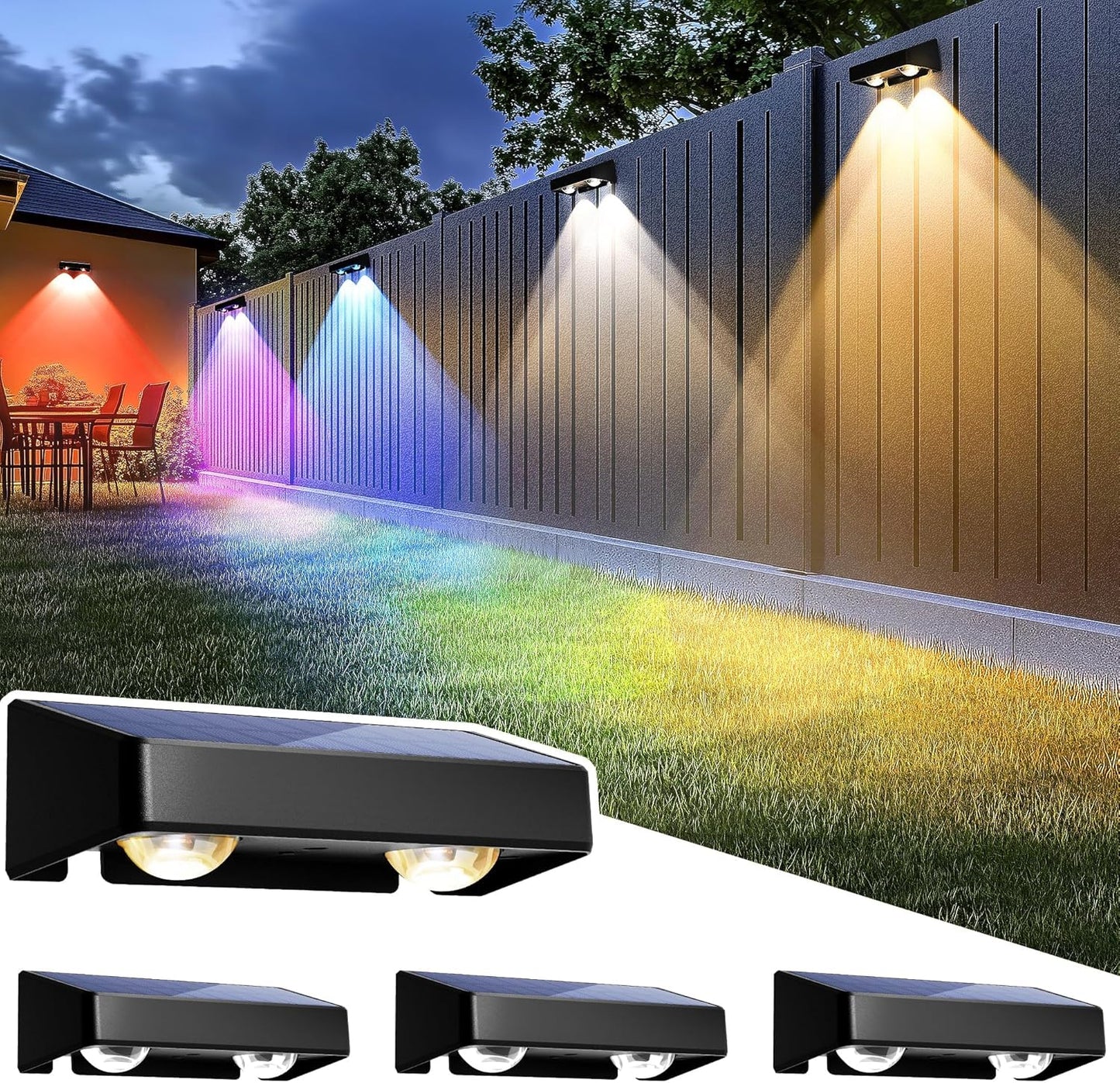 SOLPEX Solar Deck Lights Outdoor 16 Pack, Solar Step Lights Waterproof & 4 Pack 8 Lighting Modes Fixed Colors & Color Changing Fence Solar Lights Outdoor