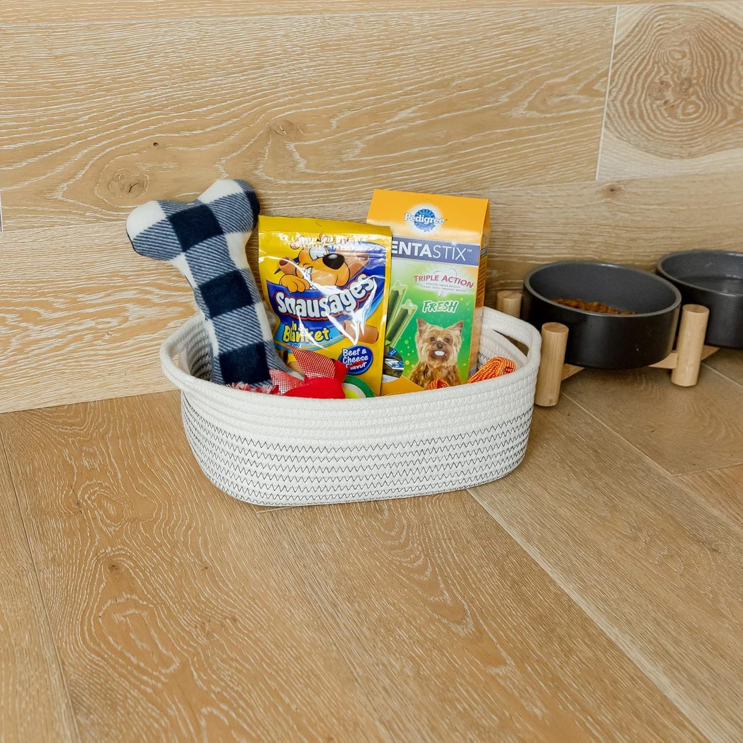 NaturalCozy 5-Piece Rectangle Storage Basket Set- Natural Cotton Rope Woven for Organizing! Small Basket for Montessori, Baby Nursery, Dog Toy Baskets, Cat Toy Box, Bathroom Organization Bin