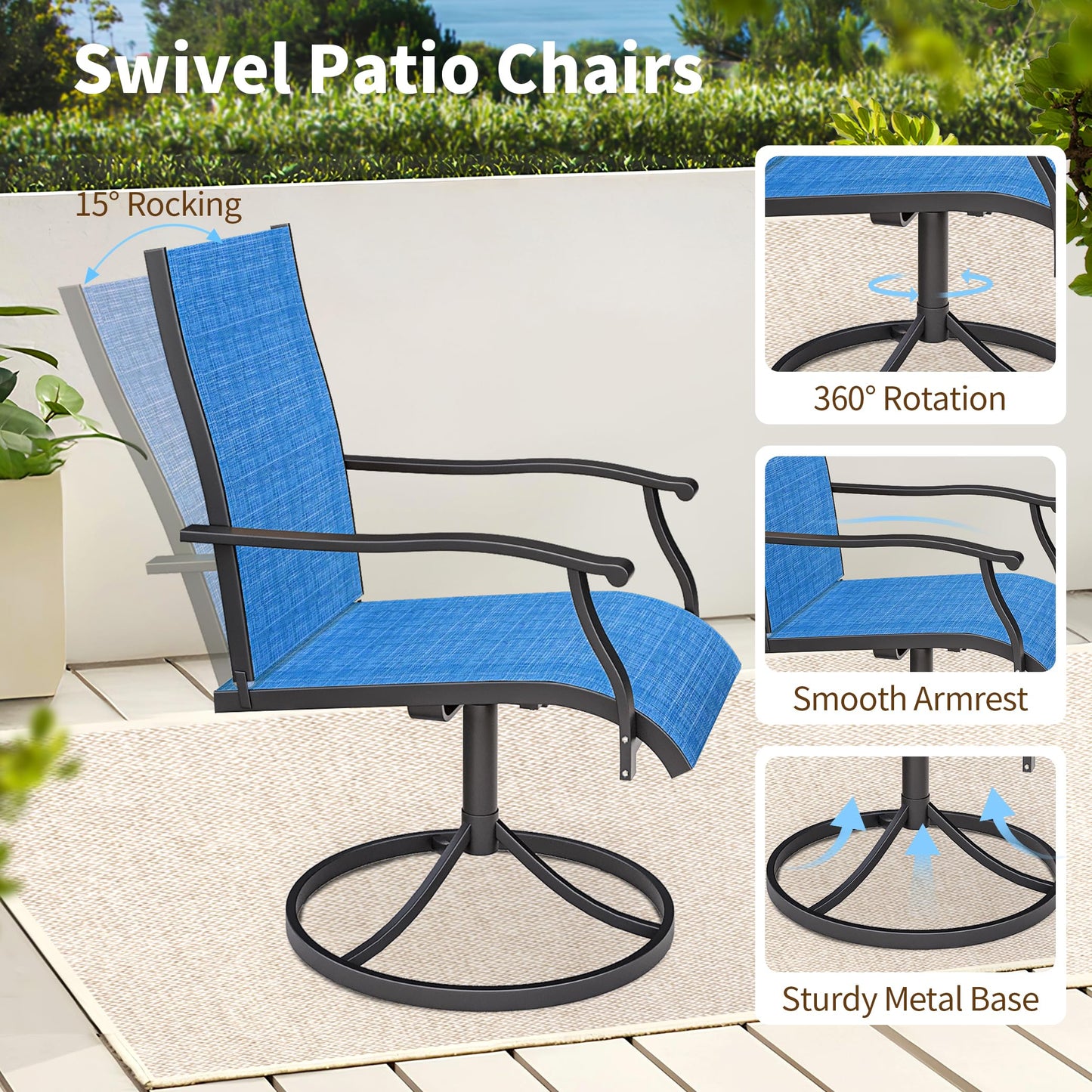 9-Piece Outdoor Patio Dining Set with 8 Swivel Rocker Chairs, Rectangular Metal Table with Umbrella Hole, 8-Person Patio Table and Chairs for Backyard, Poolside, Balcony and Garden Grey