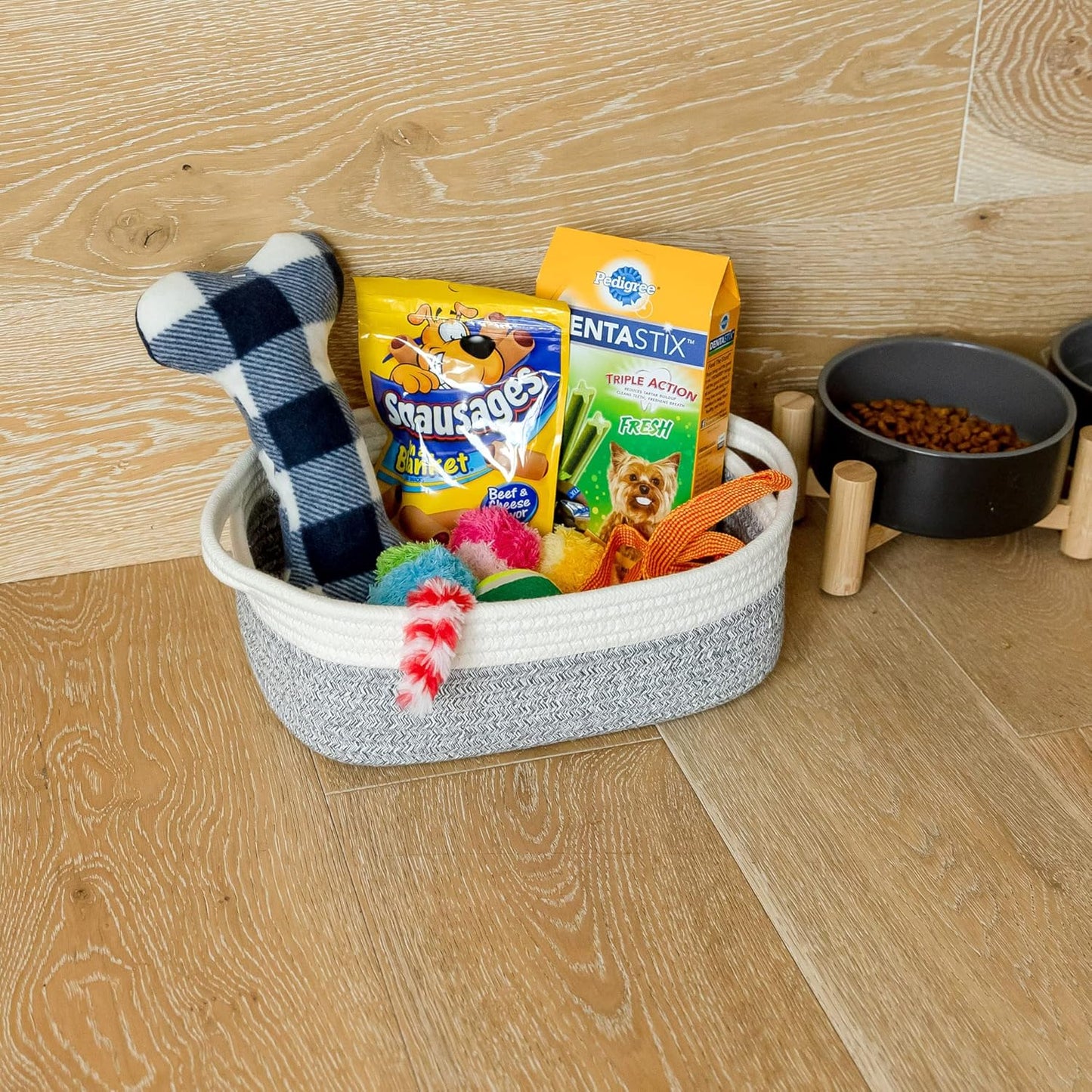 NaturalCozy 5-Piece Rectangle Storage Basket Set- Natural Cotton Rope Woven for Organizing! Small Basket for Montessori, Baby Nursery, Dog Toy Baskets, Cat Toy Box, Bathroom Organization Bin