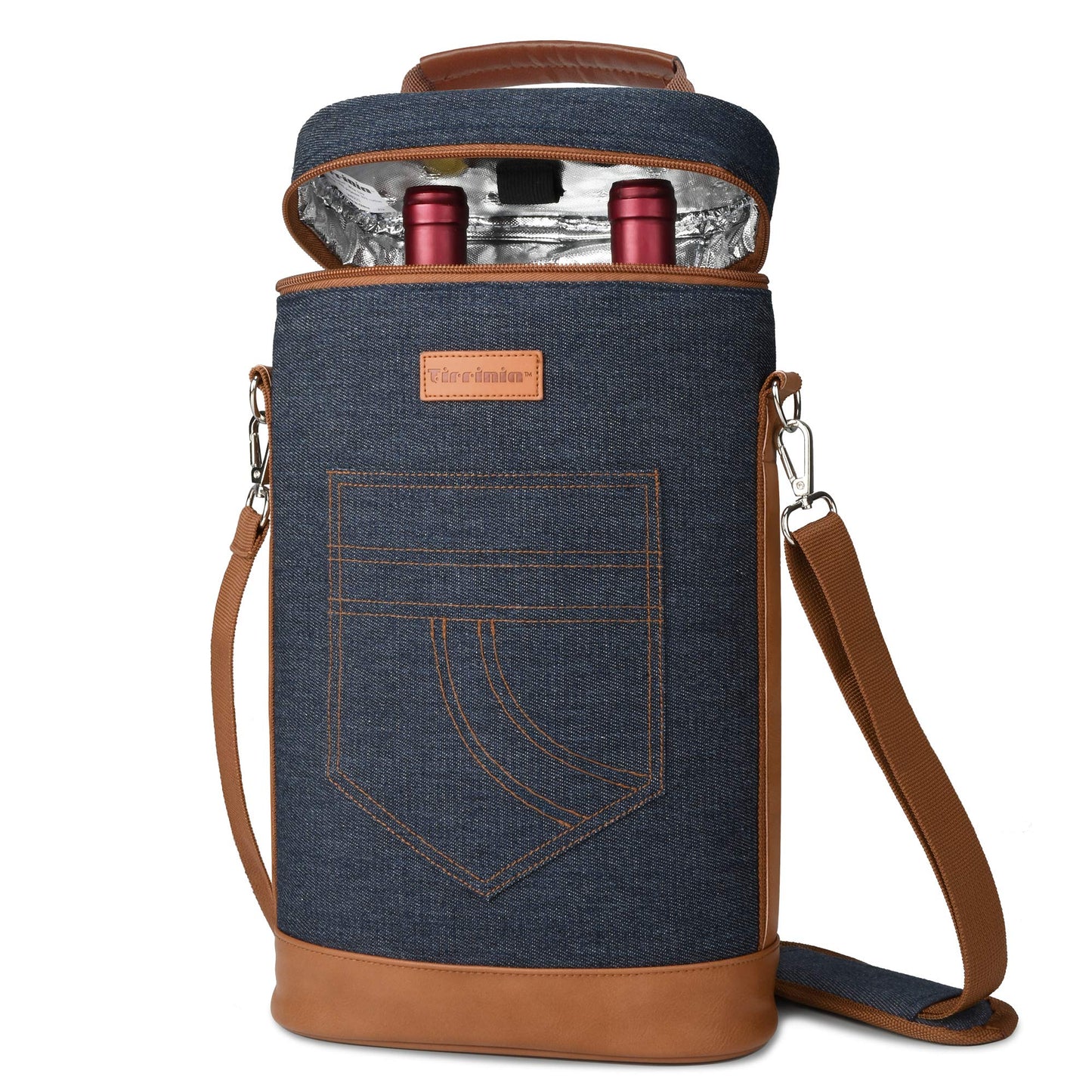 Tirrinia 2 Bottle Leakproof Insulated Wine Tote Carrier Bag - Padded Cooler for Travel, Restaurants, Tasting, Parties, Great Gift for Wine Lovers